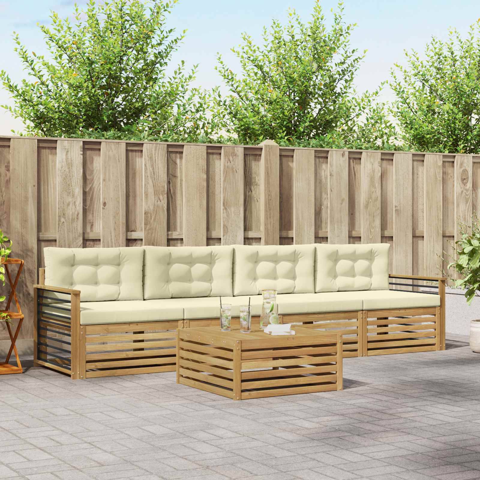 vidaXL Outdoor-Sofagarnitur 5 pcs Weiß und Creme Massivholz Akazie