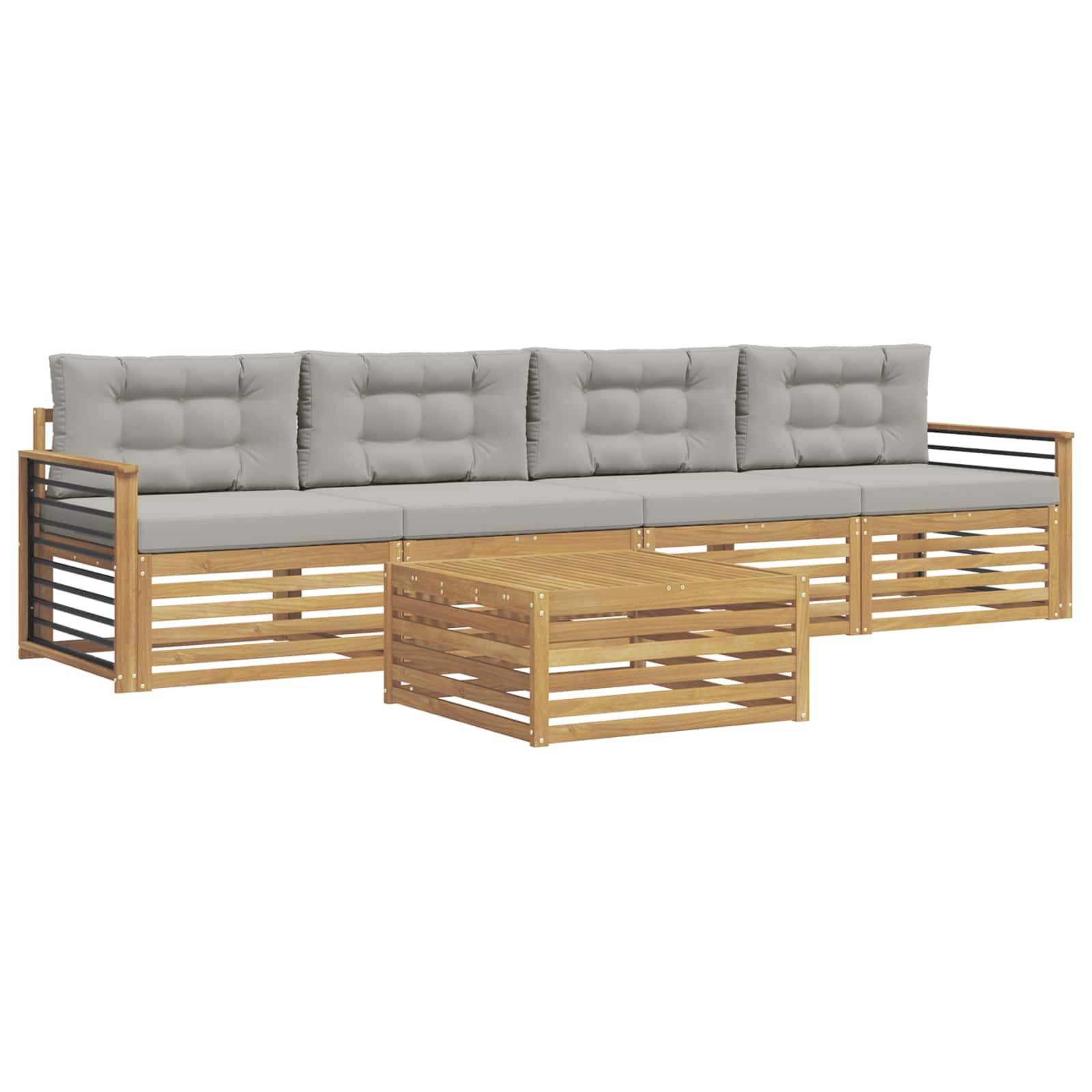 vidaXL Outdoor-Sofagarnitur 5 pcs Weiß und Hellgrau Massivholz Akazie