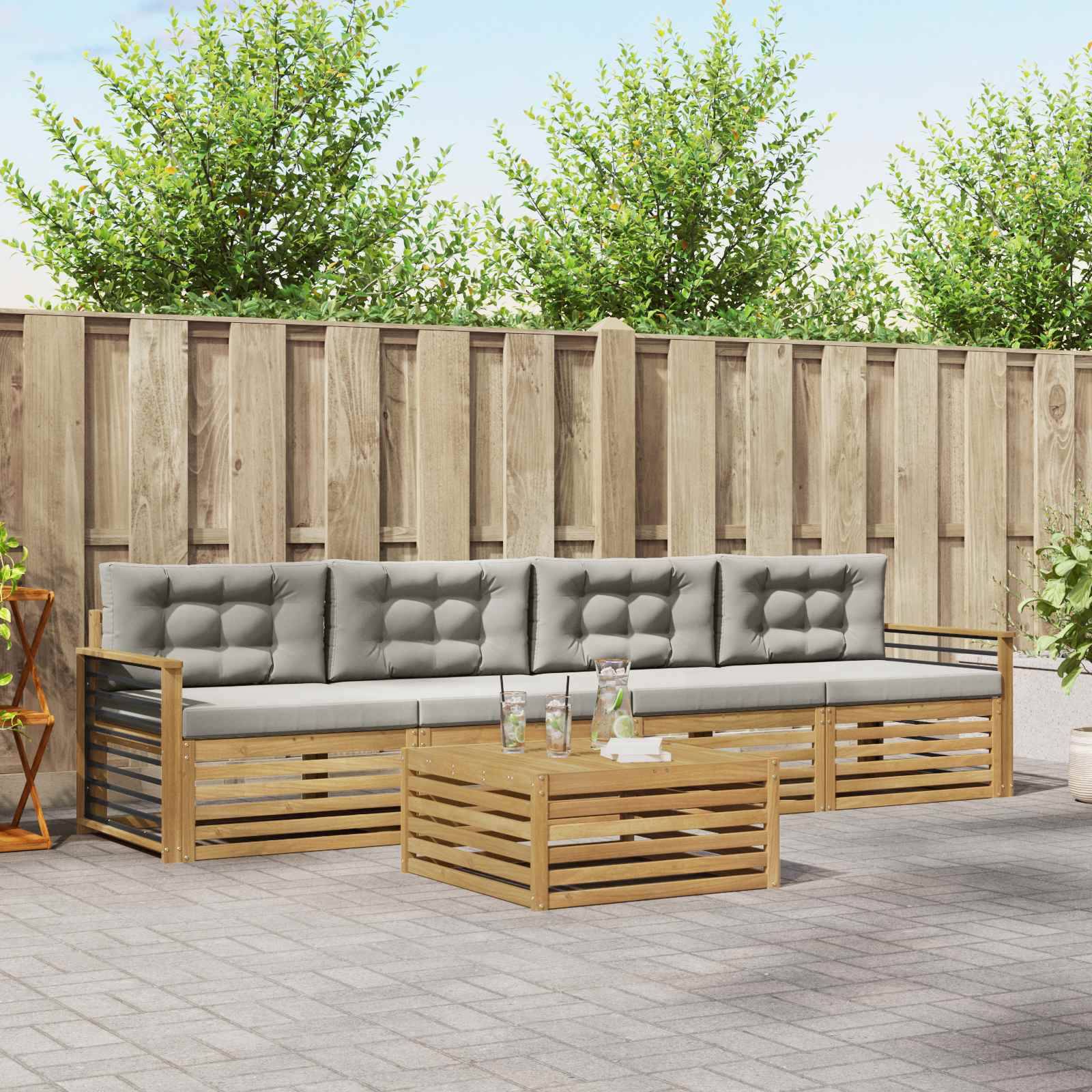vidaXL Outdoor-Sofagarnitur 5 pcs Weiß und Hellgrau Massivholz Akazie