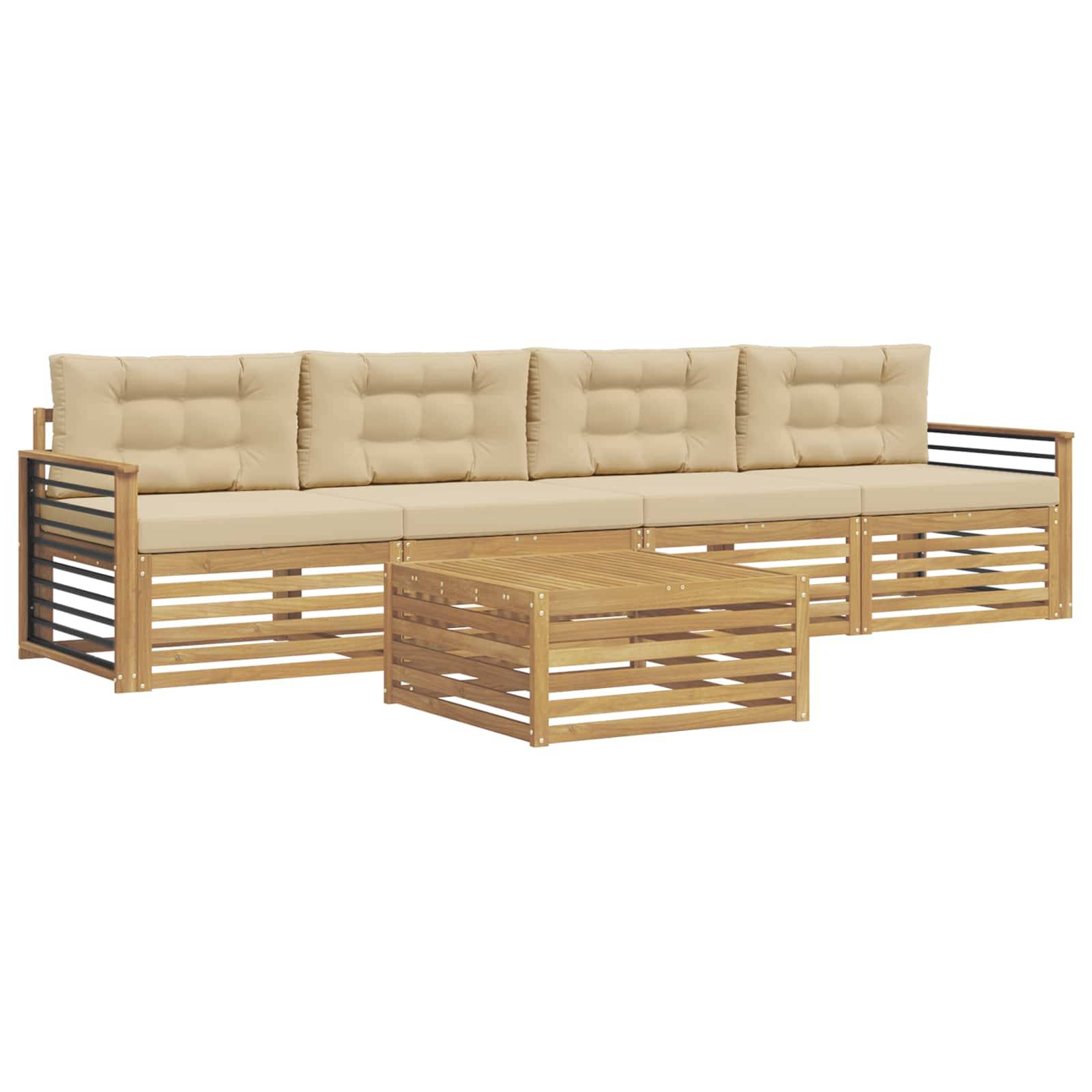 vidaXL Outdoor-Sofagarnitur 5 pcs Weiß und Beige Massivholz Akazie