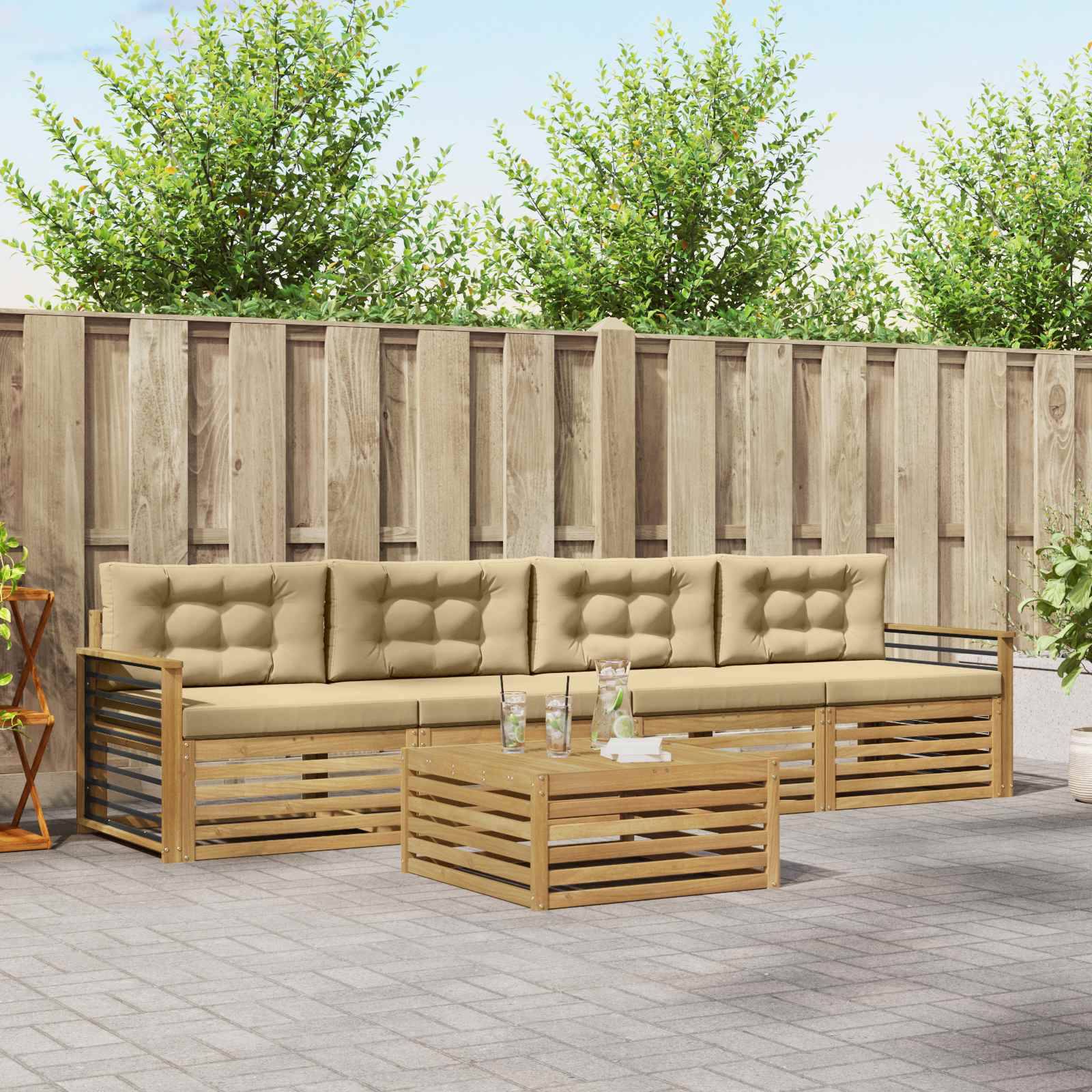 vidaXL Outdoor-Sofagarnitur 5 pcs Weiß und Beige Massivholz Akazie