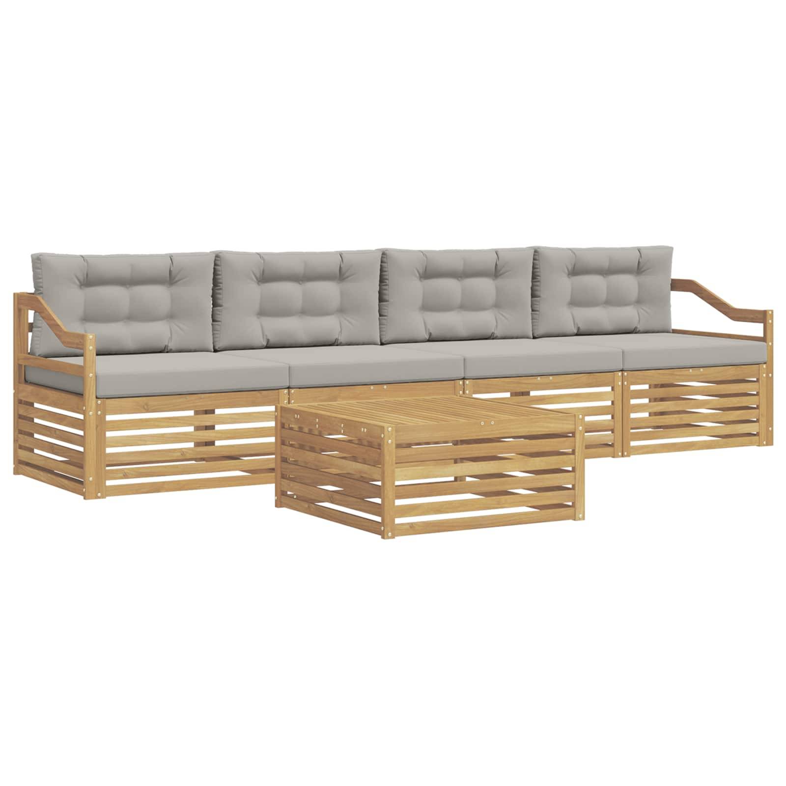 vidaXL Outdoor-Sofagarnitur 5 pcs Weiß und Hellgrau Massivholz Akazie