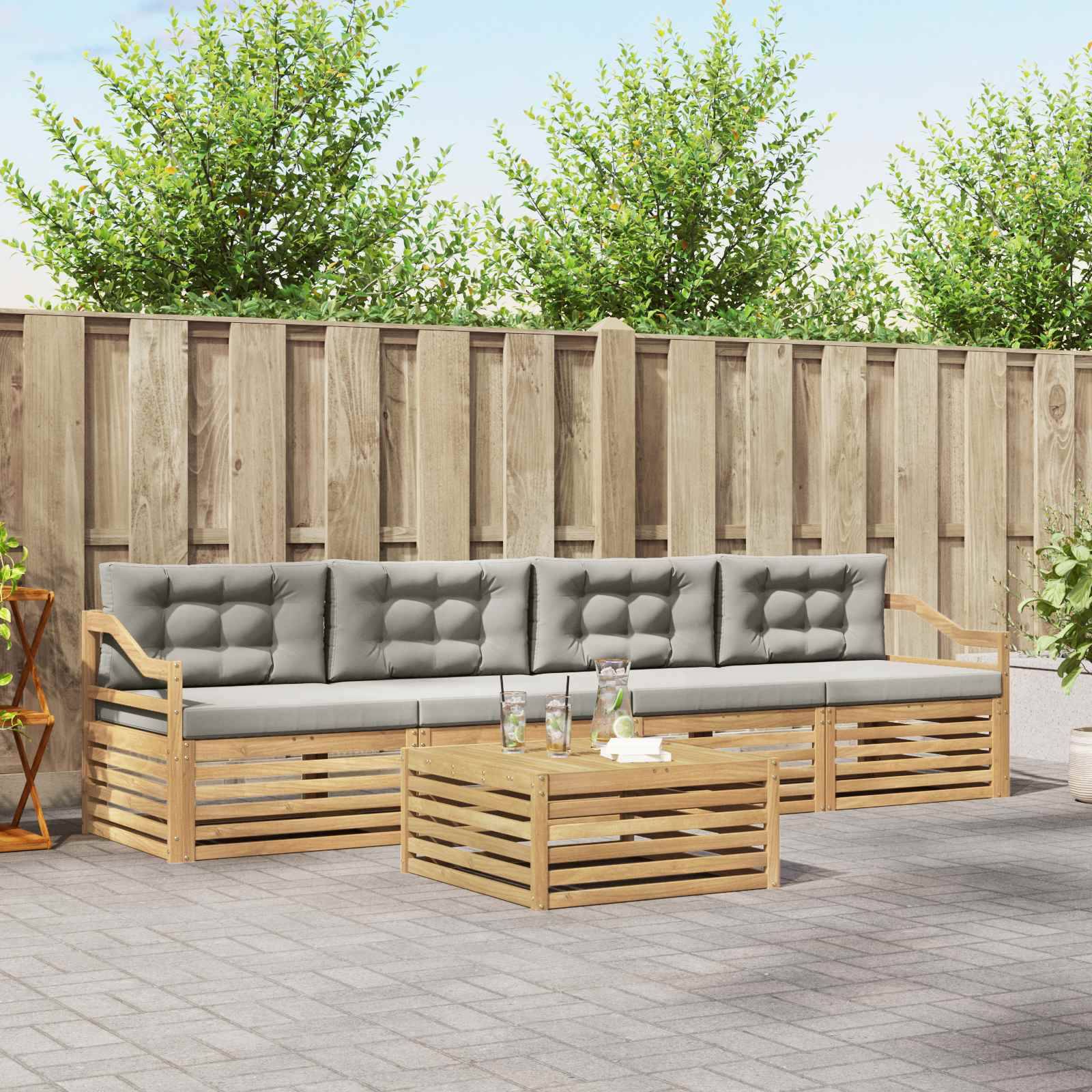 vidaXL Outdoor-Sofagarnitur 5 pcs Weiß und Hellgrau Massivholz Akazie
