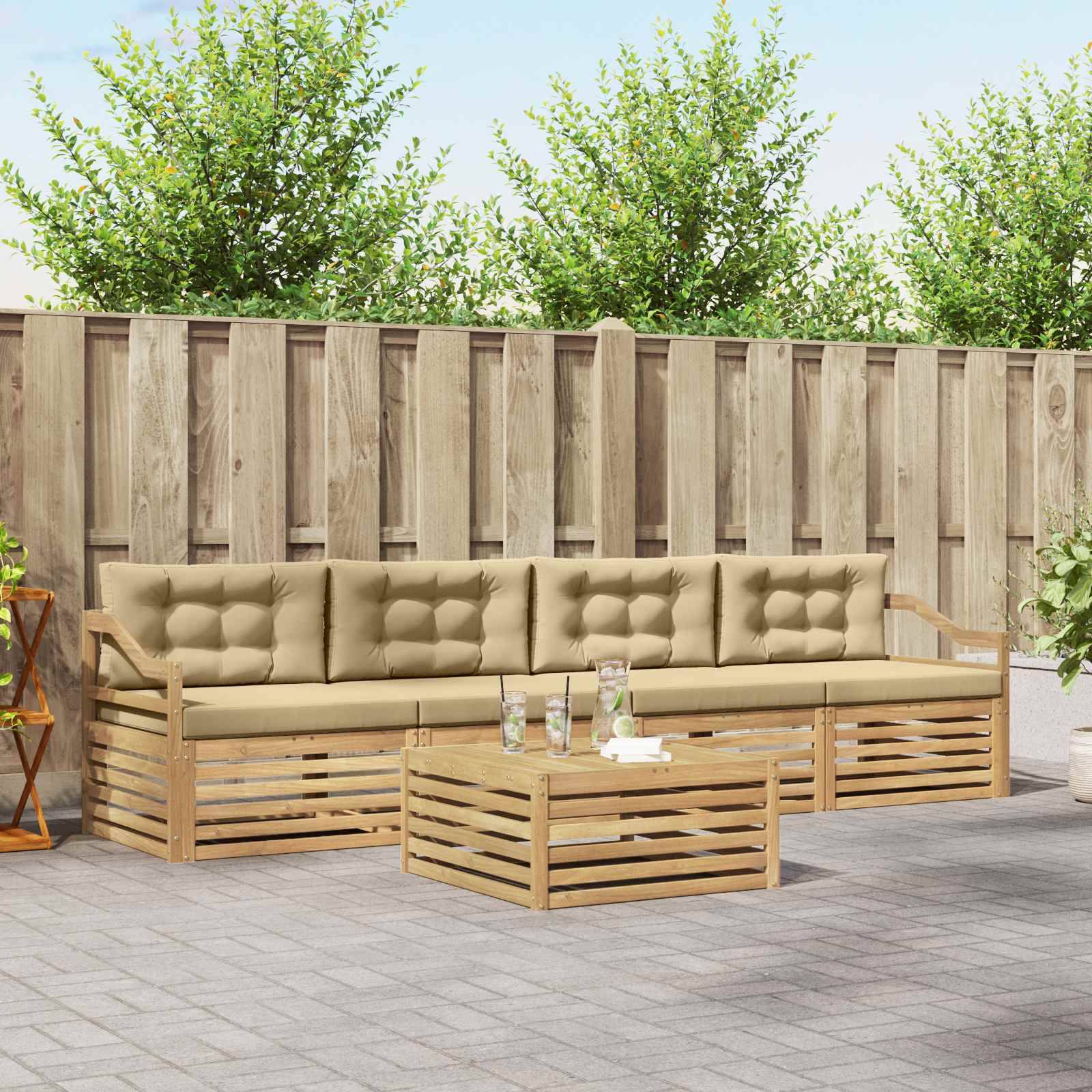 vidaXL Outdoor-Sofagarnitur 5 pcs Weiß und Beige Massivholz Akazie