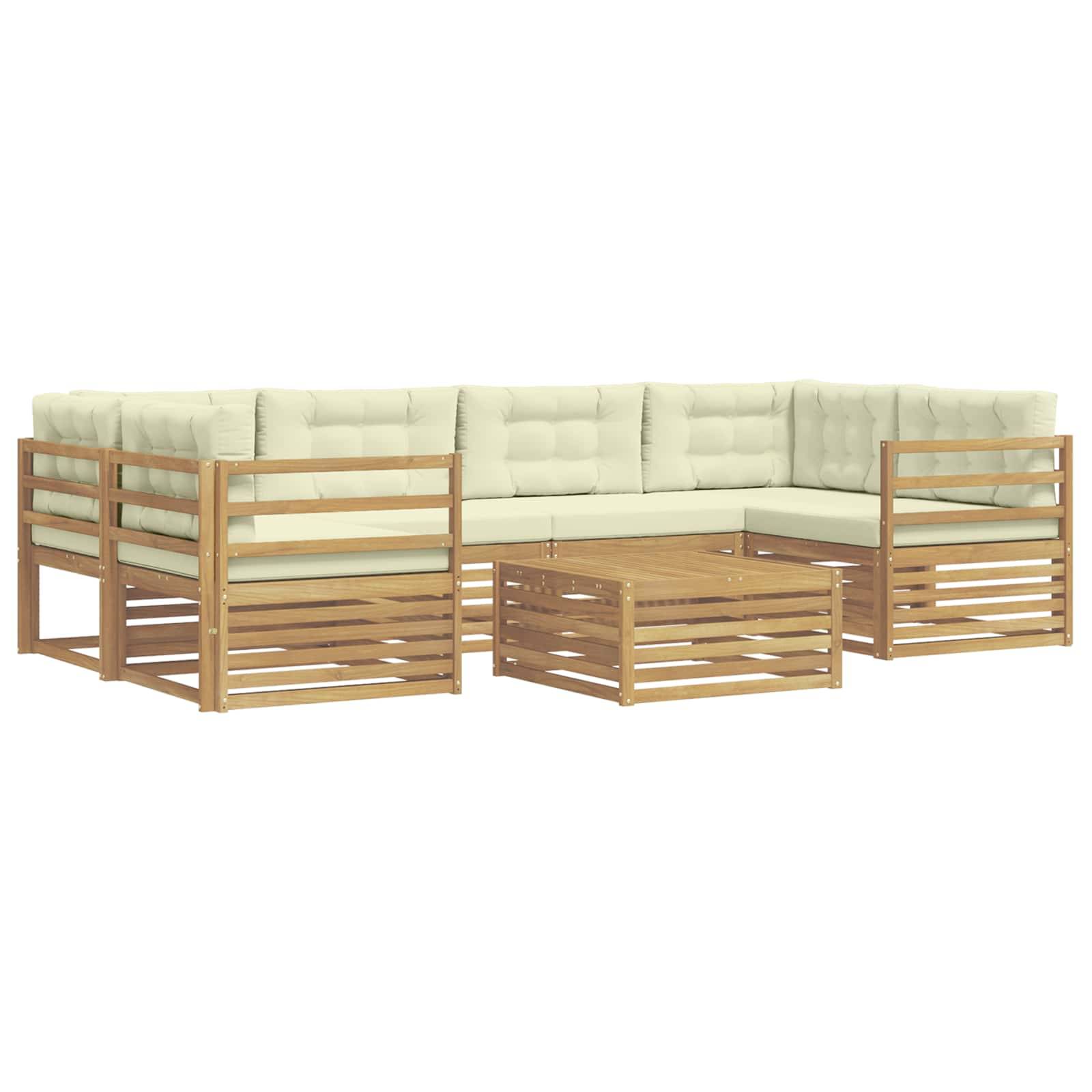 vidaXL Outdoor-Sofagarnitur mit Kissen 7 pcs Weiß und Creme Polyester