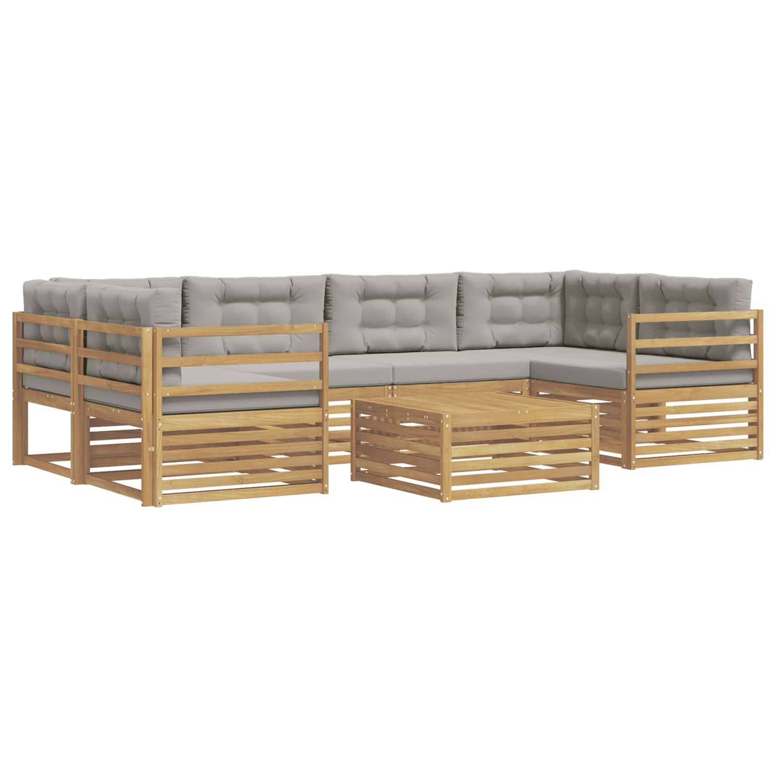 vidaXL Outdoor-Sofagarnitur 7 pcs Weiß und Hellgrau Polyester