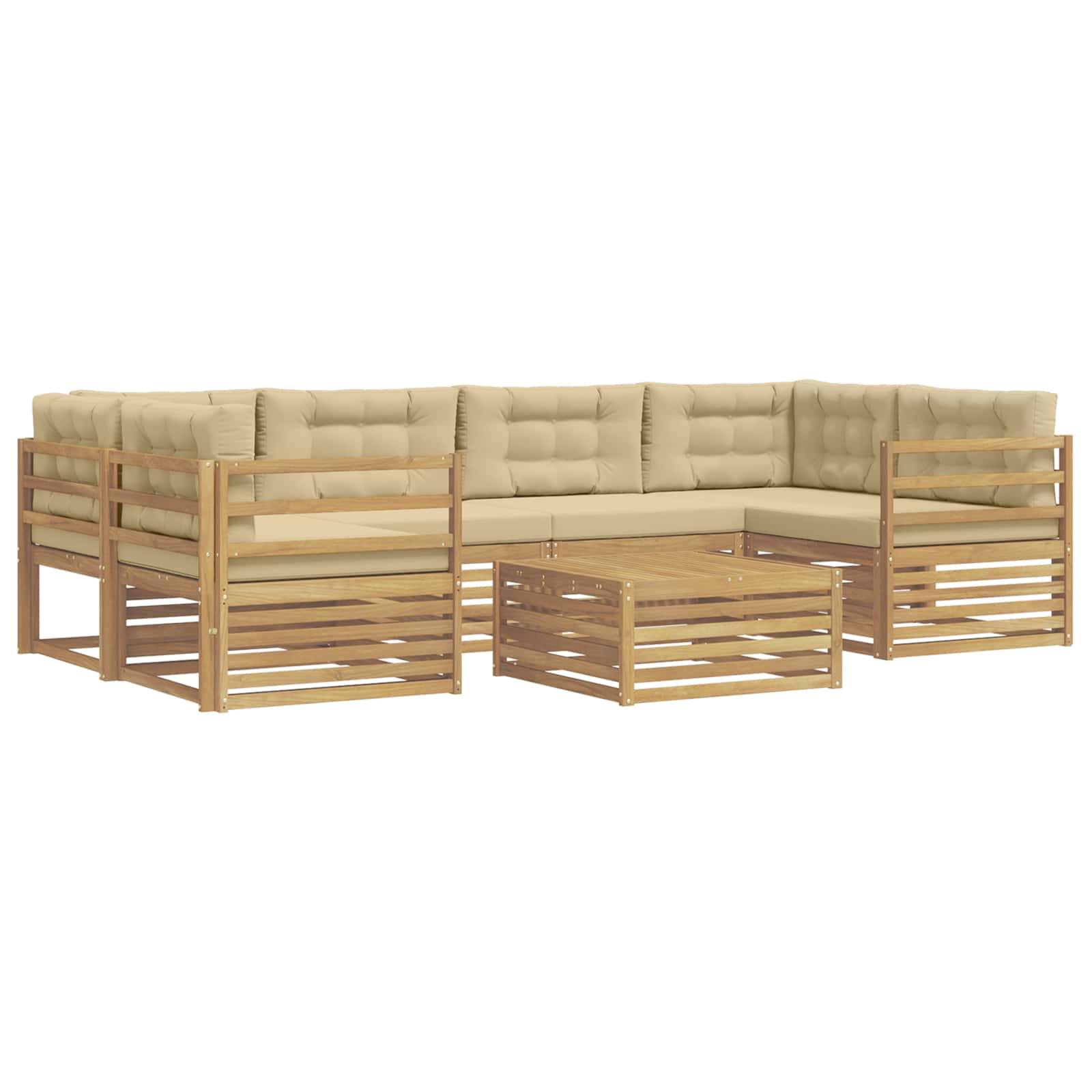 vidaXL Outdoor-Sofagarnitur mit Kissen 7 pcs Weiß und Beige Polyester