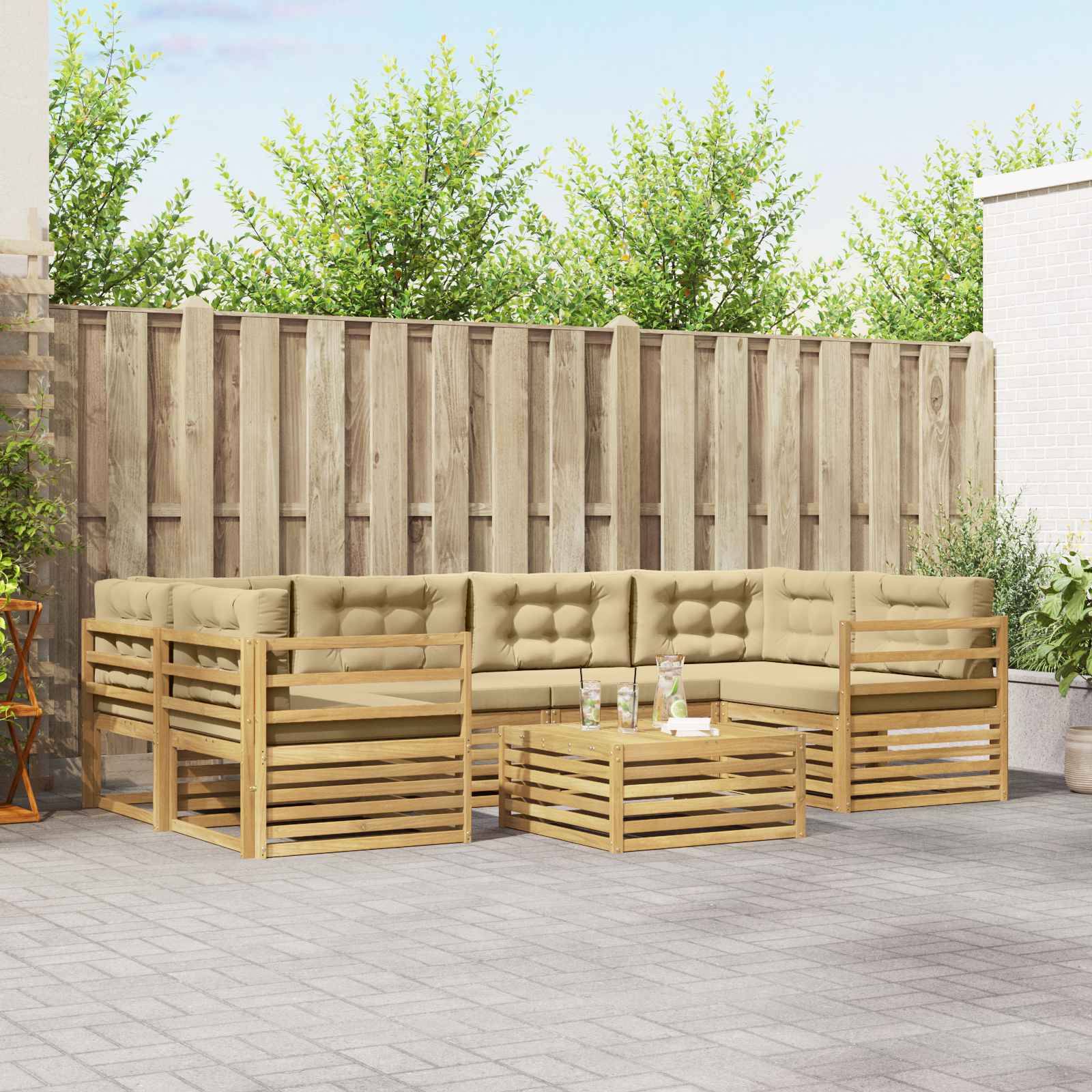 vidaXL Outdoor-Sofagarnitur mit Kissen 7 pcs Weiß und Beige Polyester