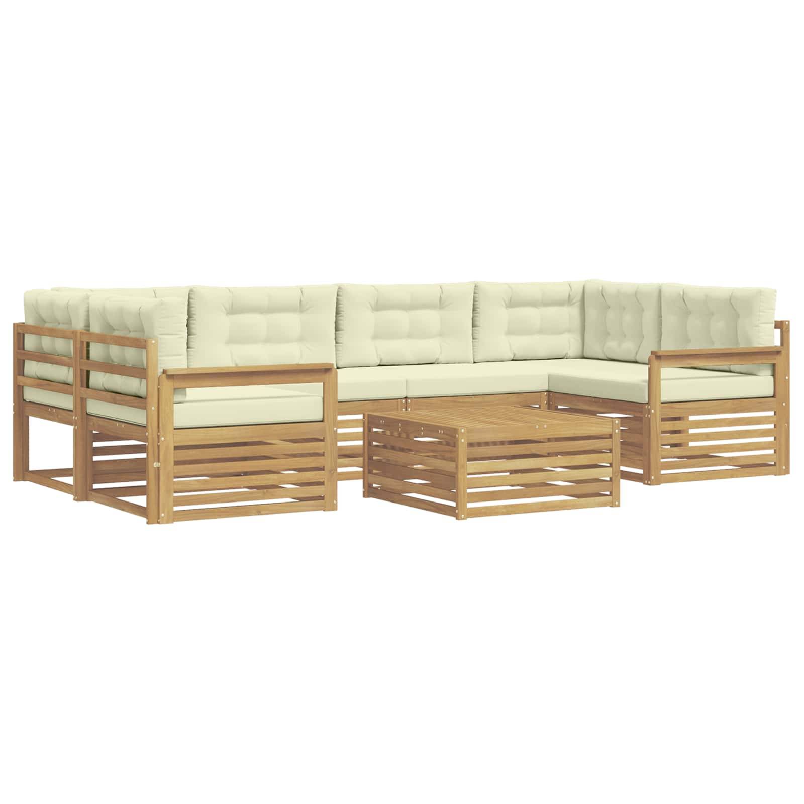 vidaXL Outdoor-Sofagarnitur mit Kissen 7 pcs Weiß und Creme Polyester