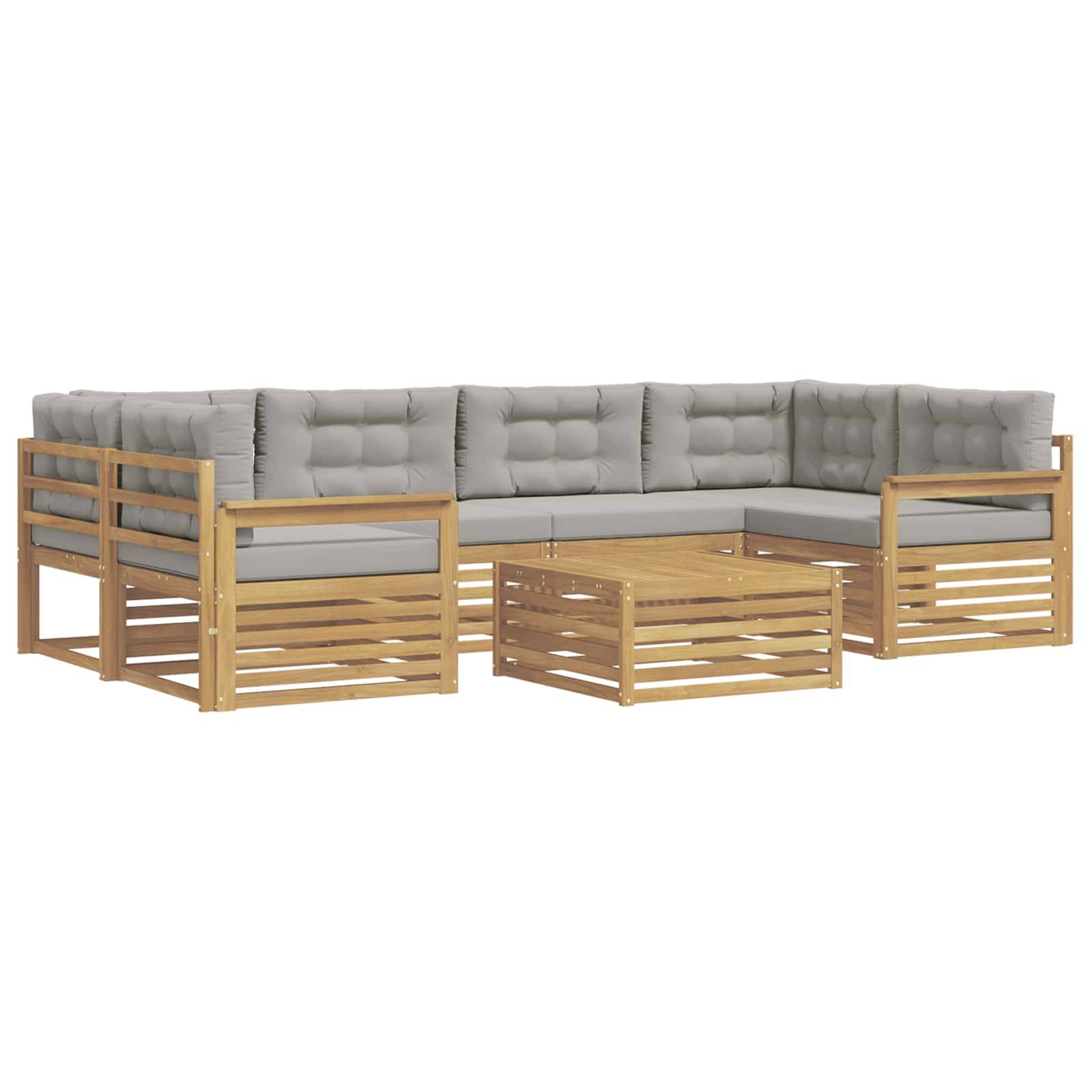 vidaXL Outdoor-Sofagarnitur 7 pcs Weiß und Hellgrau Polyester