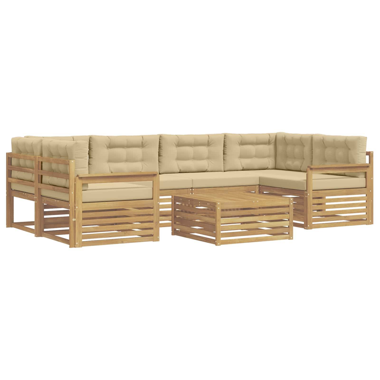 vidaXL Outdoor-Sofagarnitur mit Kissen 7 pcs Weiß und Beige Polyester