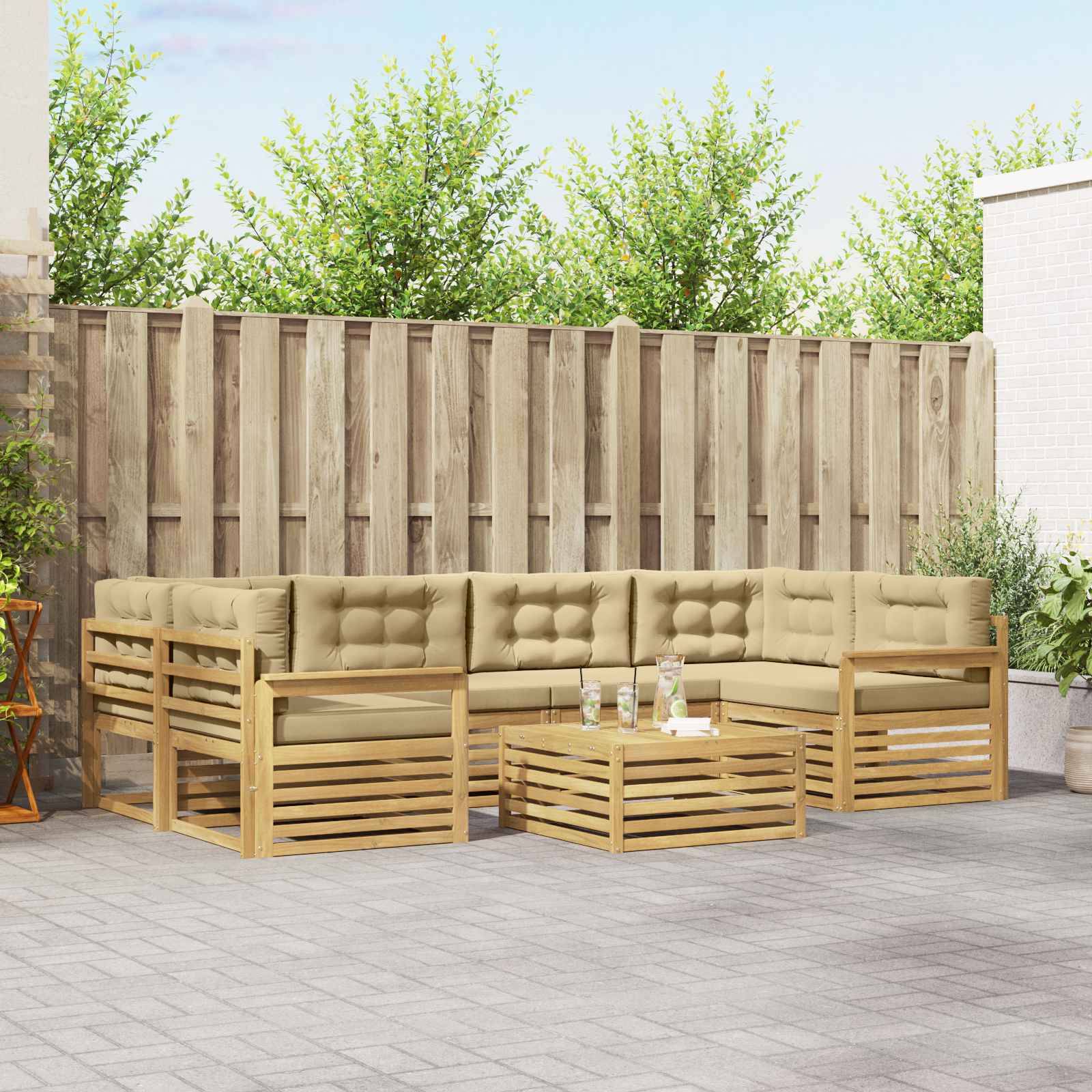 vidaXL Outdoor-Sofagarnitur mit Kissen 7 pcs Weiß und Beige Polyester