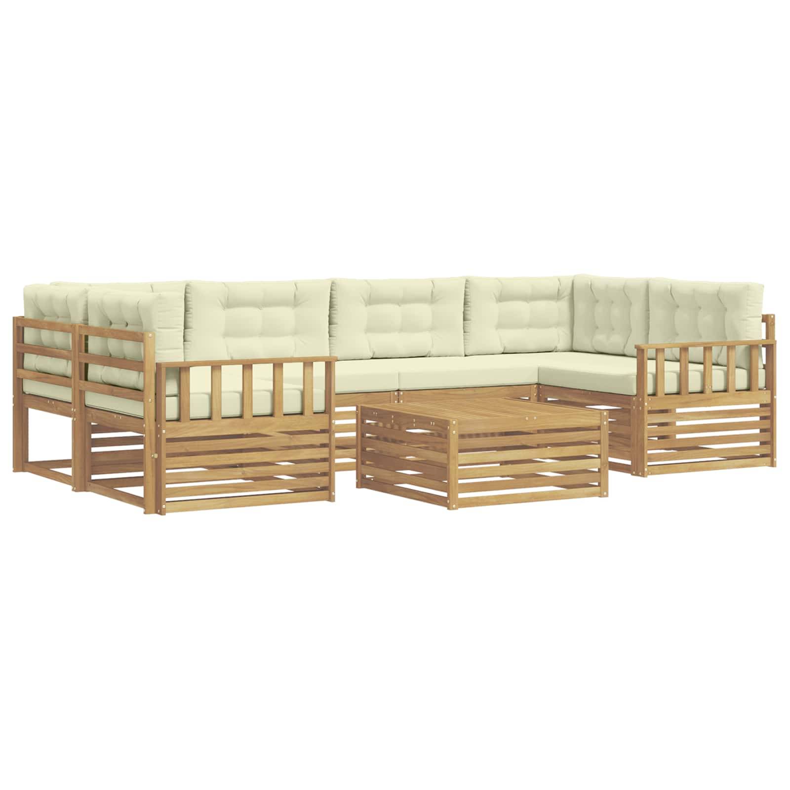 vidaXL Outdoor-Sofagarnitur mit Kissen 7 pcs Weiß und Creme Polyester