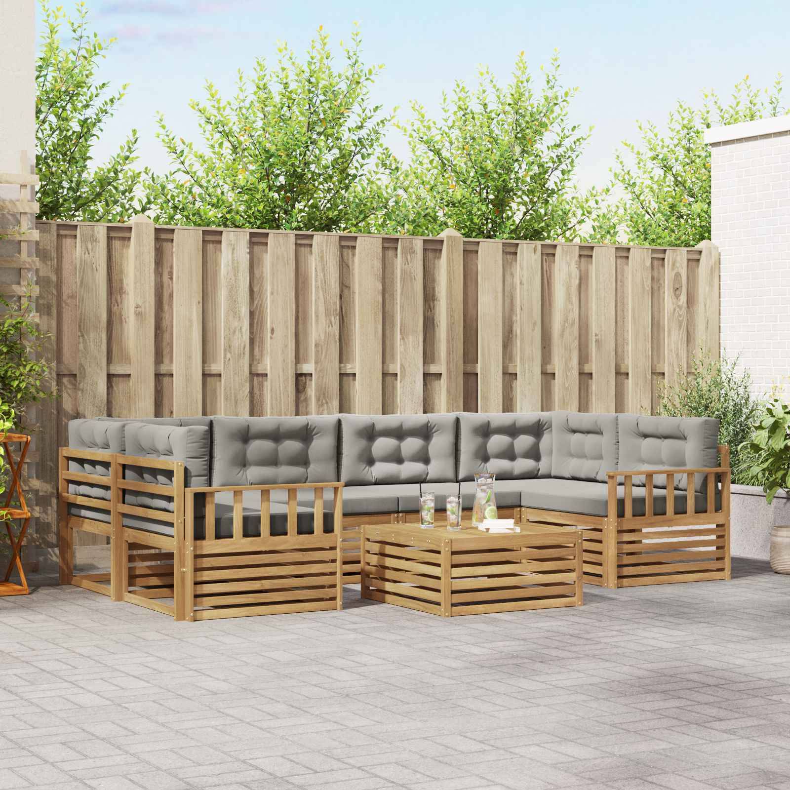 vidaXL Outdoor-Sofagarnitur 7 pcs Weiß und Hellgrau Polyester