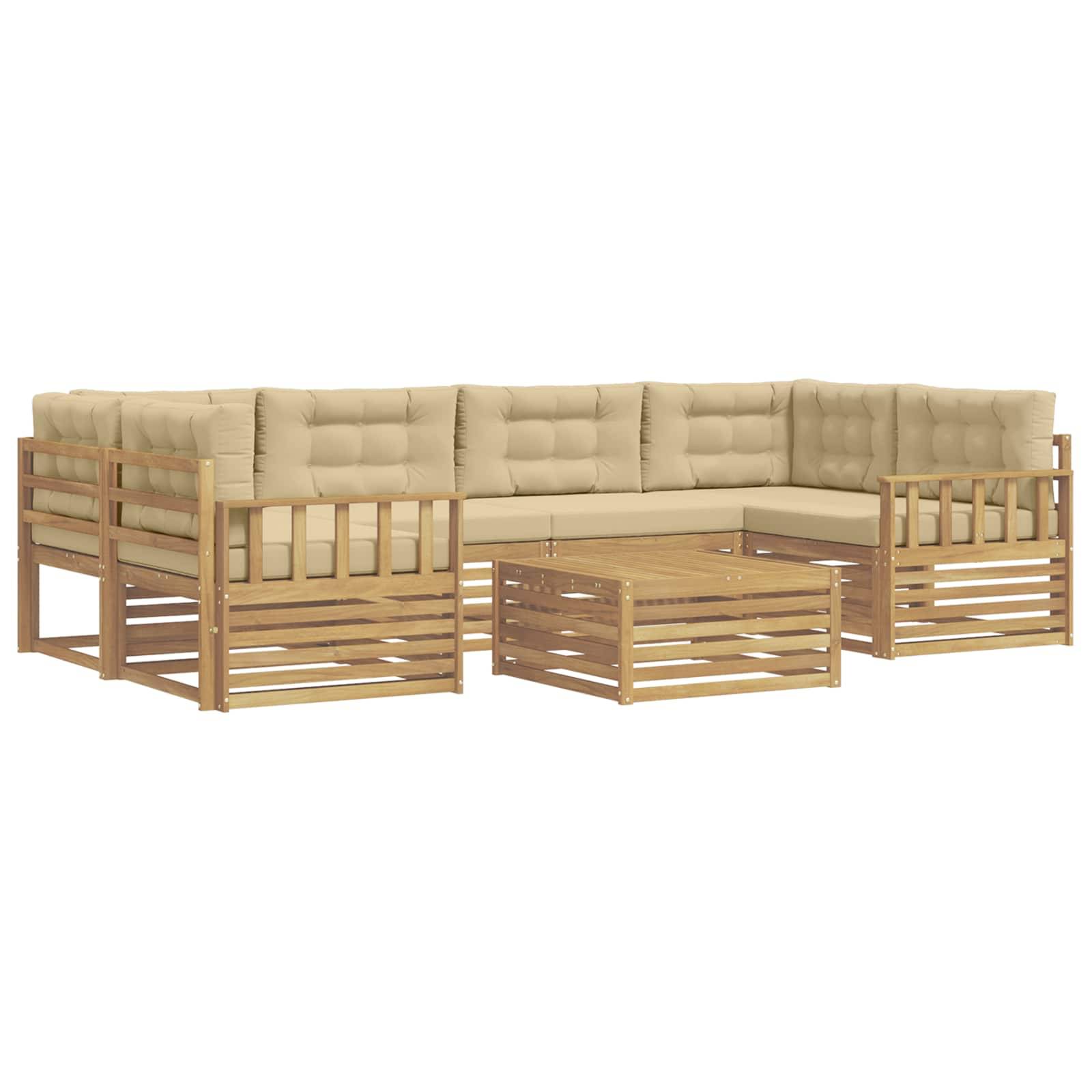 vidaXL Outdoor-Sofagarnitur mit Kissen 7 pcs Weiß und Beige Polyester