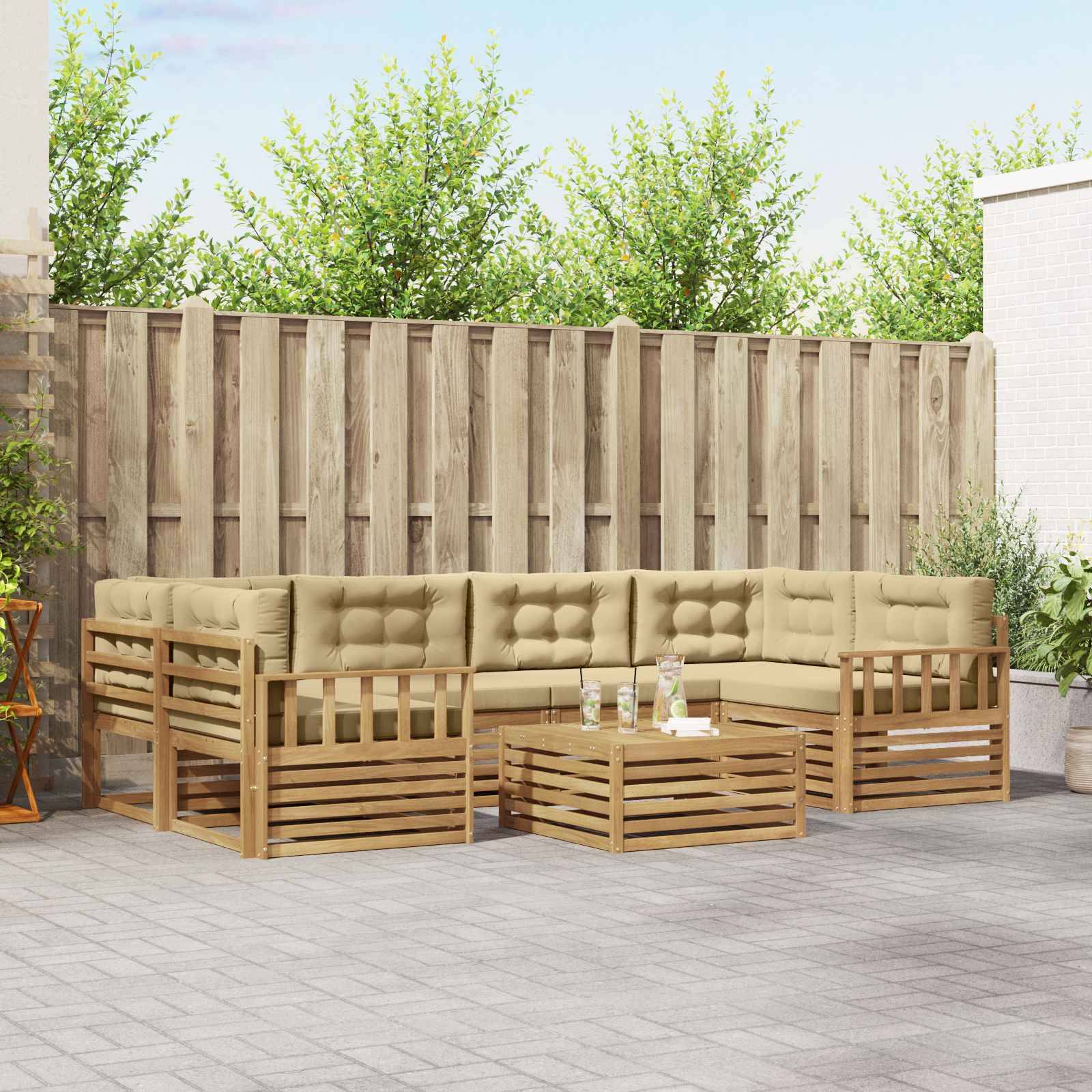 vidaXL Outdoor-Sofagarnitur mit Kissen 7 pcs Weiß und Beige Polyester