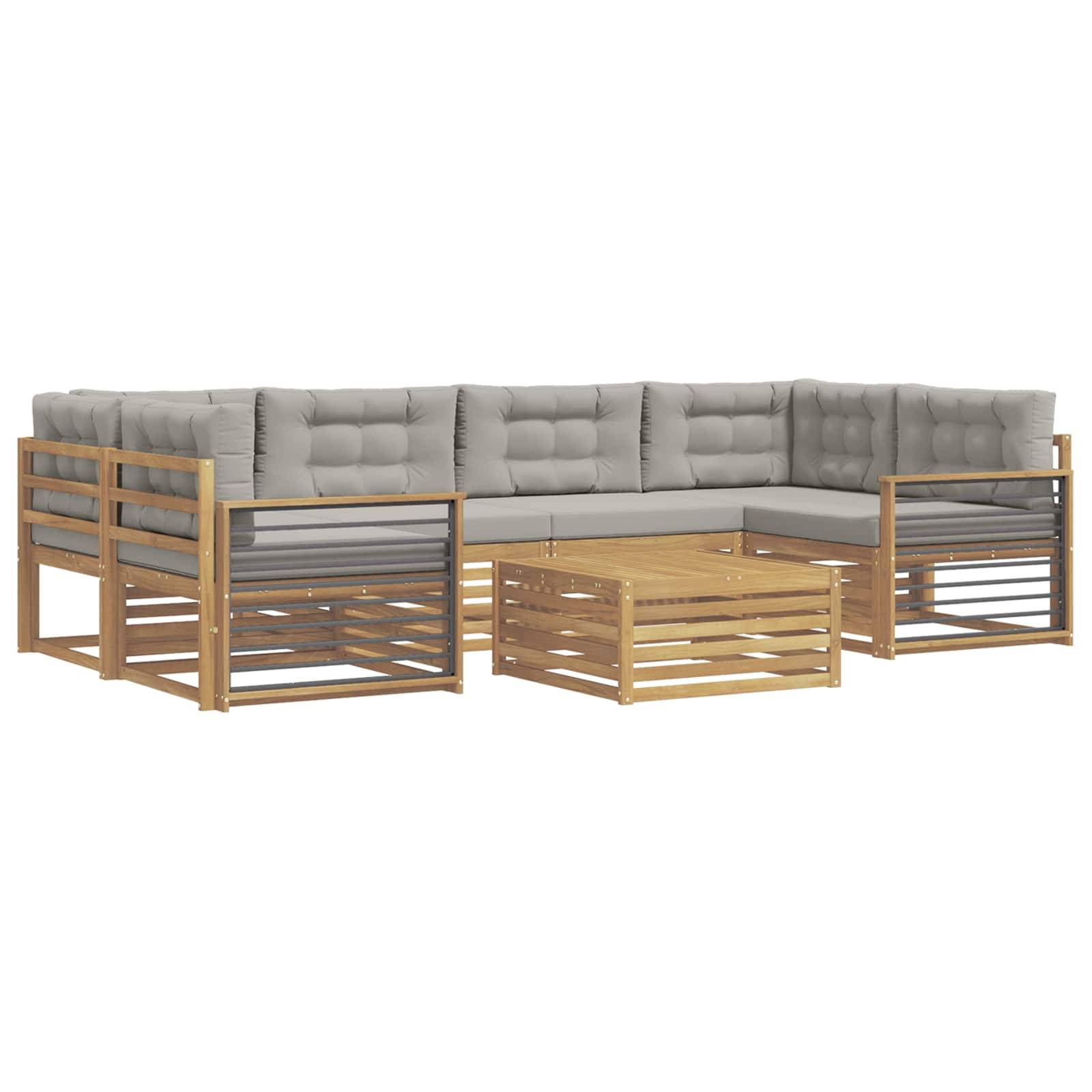 vidaXL Outdoor-Sofagarnitur 7 pcs Weiß und Hellgrau Polyester