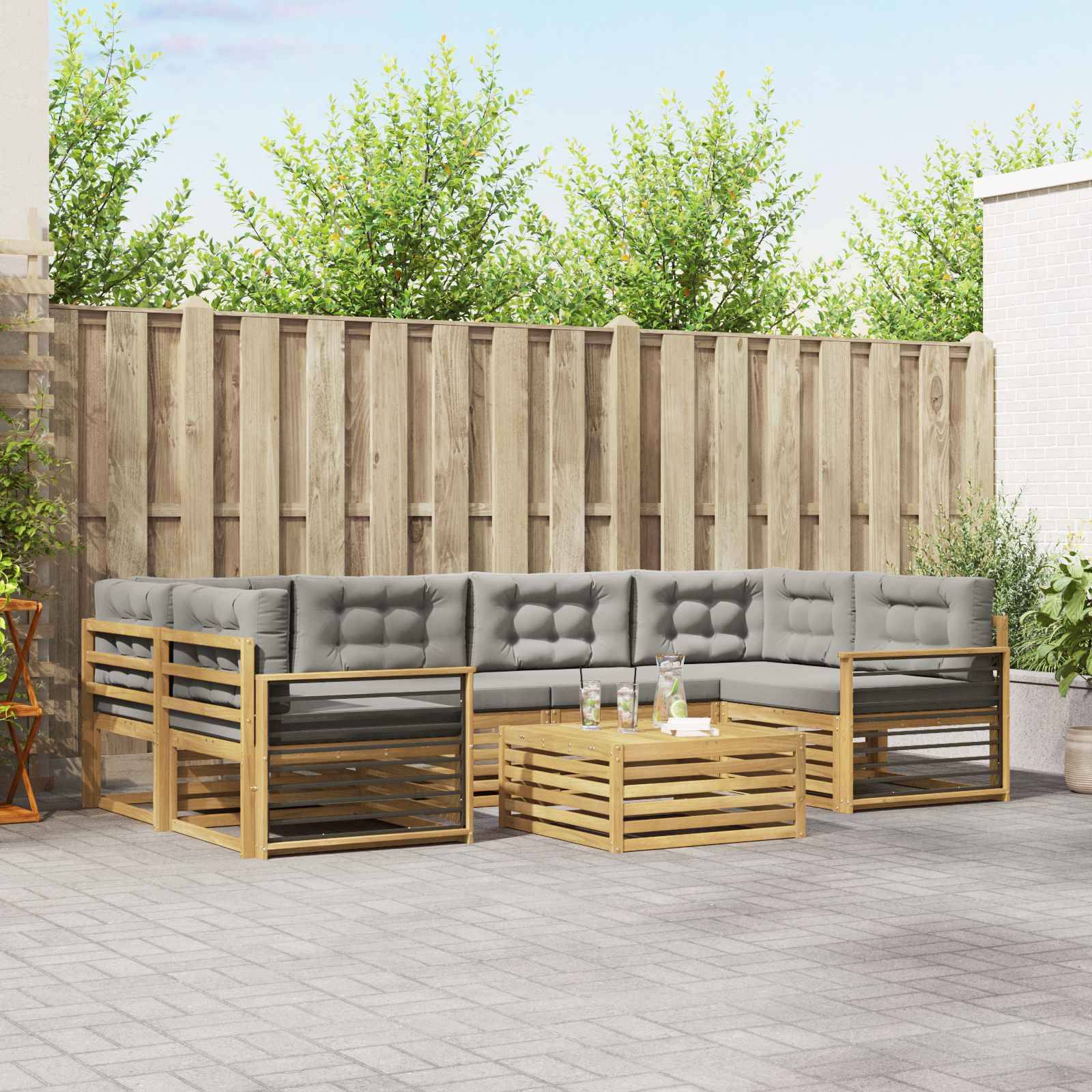 vidaXL Outdoor-Sofagarnitur 7 pcs Weiß und Hellgrau Polyester