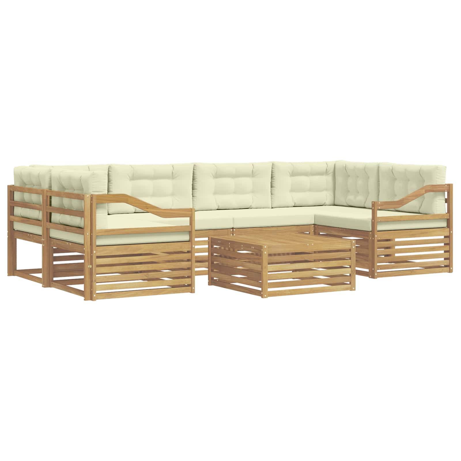 vidaXL Outdoor-Sofagarnitur mit Kissen 7 pcs Weiß und Creme Polyester