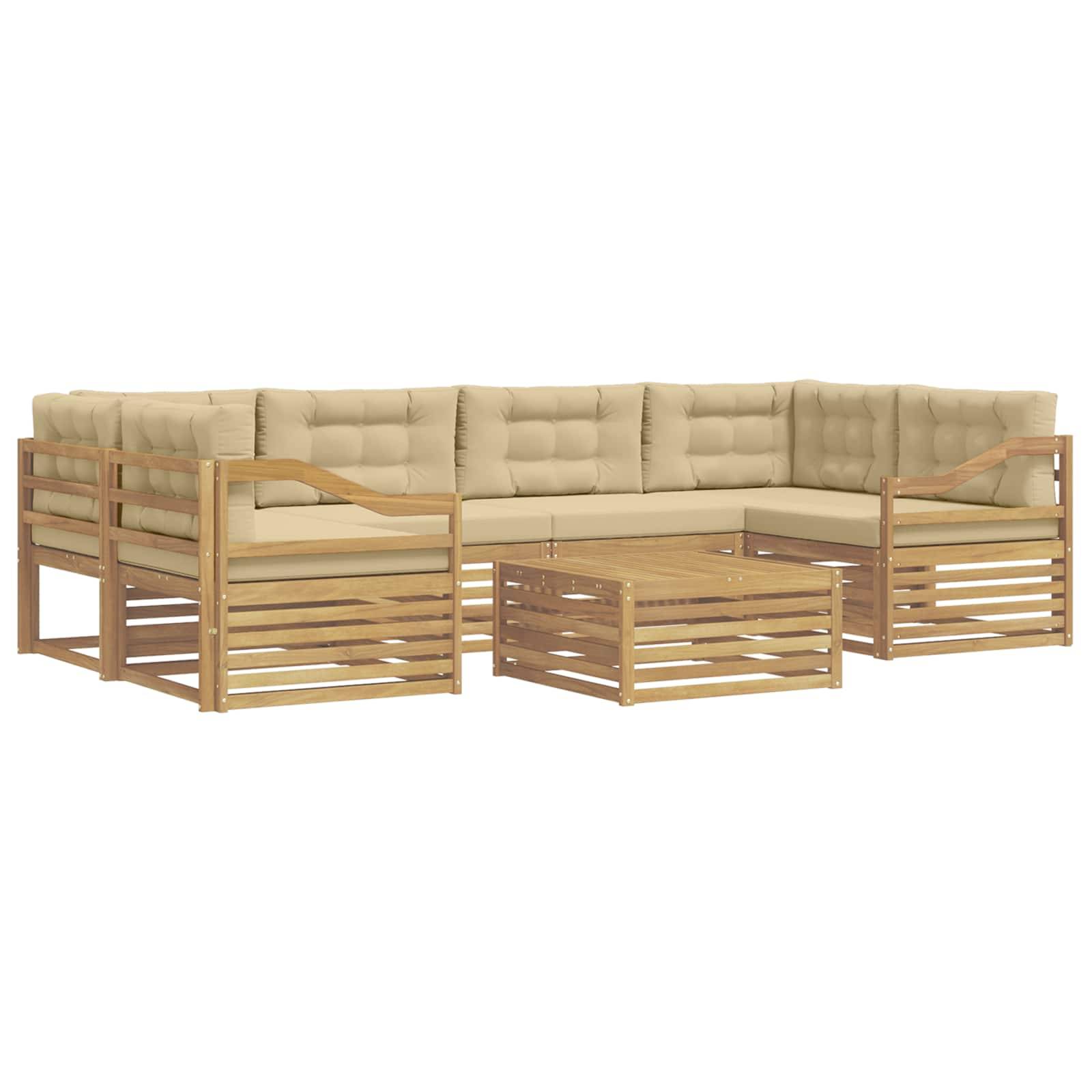 vidaXL Outdoor-Sofagarnitur mit Kissen 7 pcs Weiß und Beige Polyester