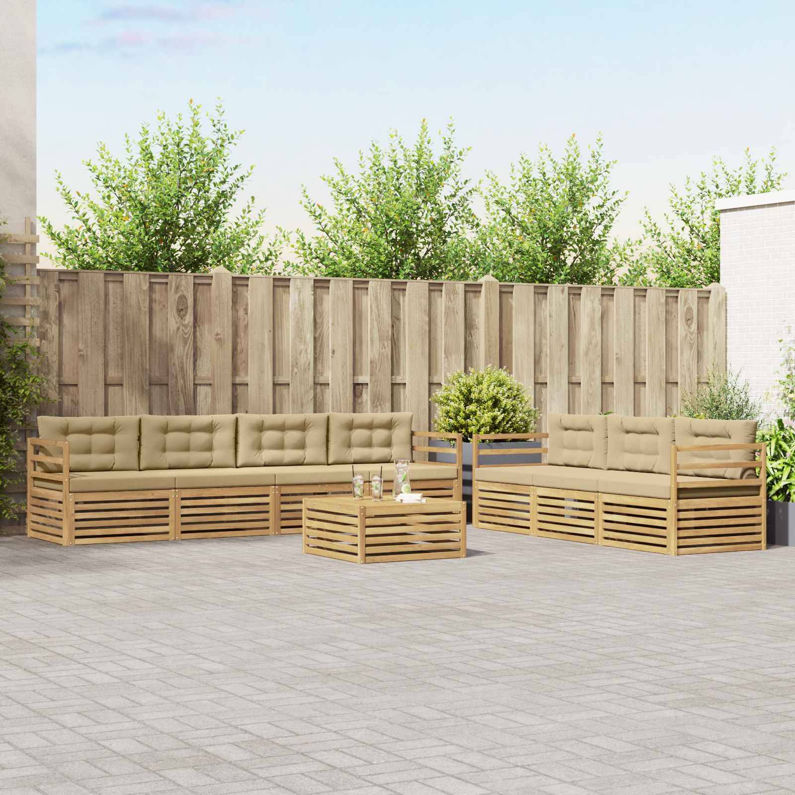 vidaXL Outdoor-Sofagarnitur 8 pcs Weiß und Beige 79 x 79 x 37 cm