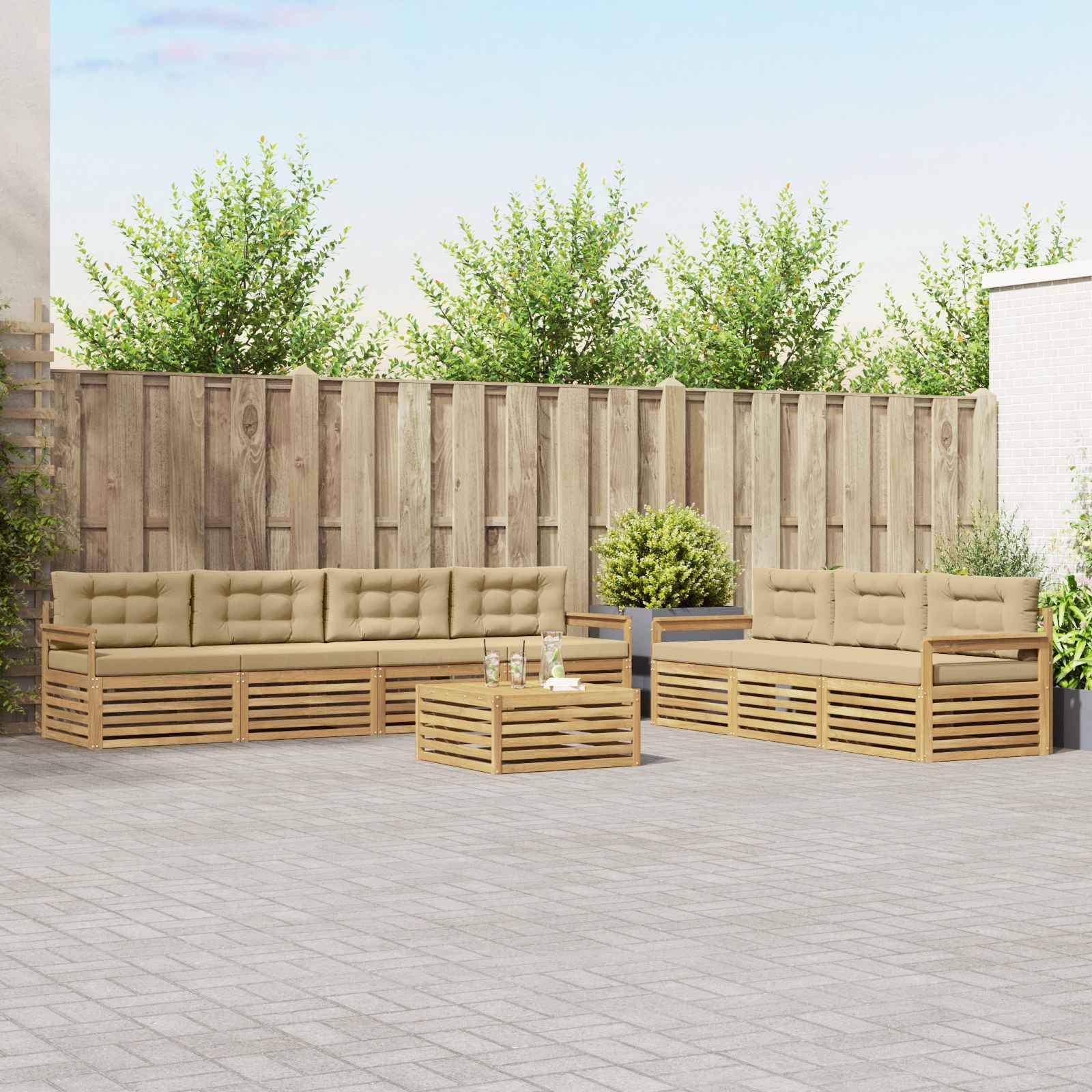 vidaXL Outdoor-Sofagarnitur 8 pcs Weiß und Beige 79 x 79 x 37 cm