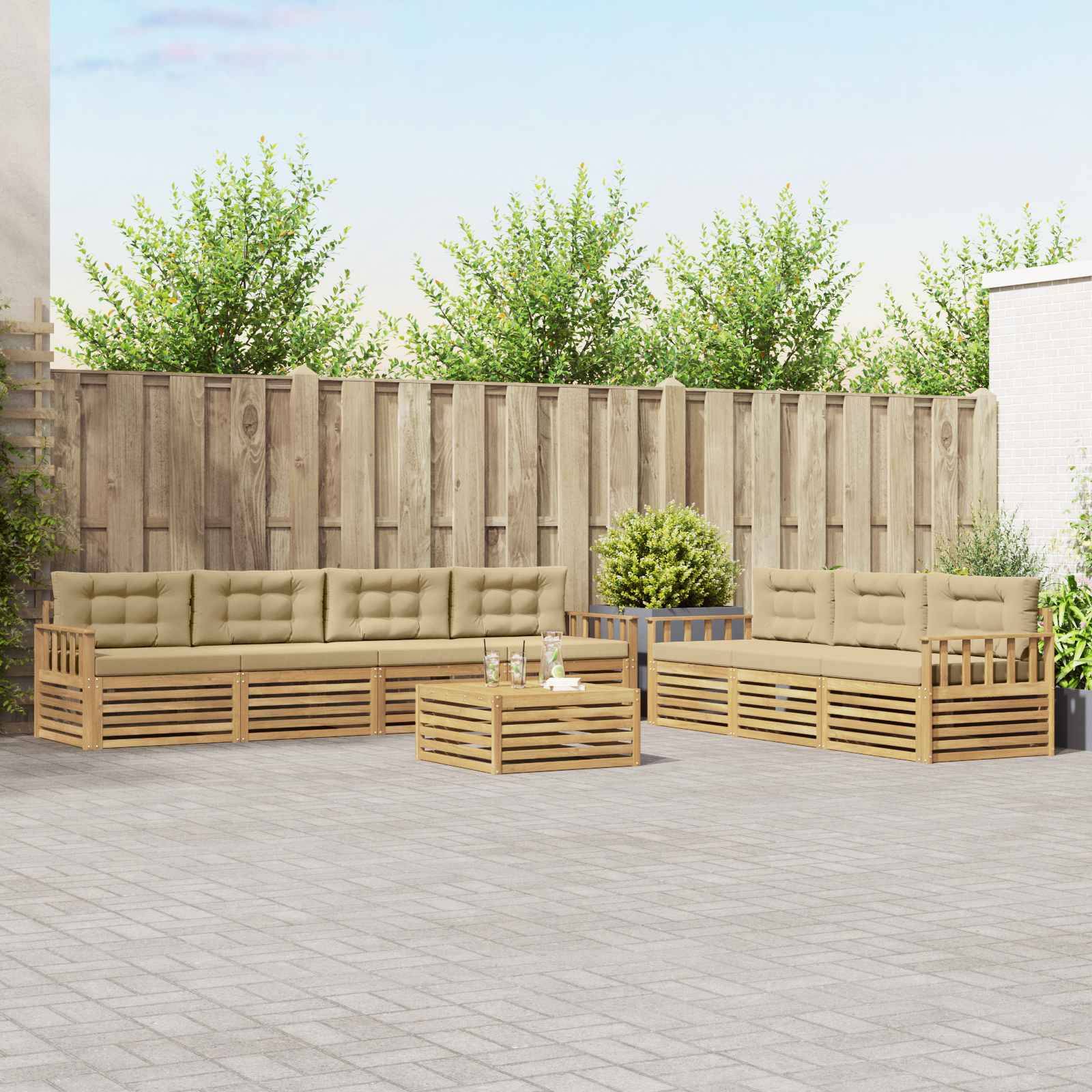 vidaXL Outdoor-Sofagarnitur 8 pcs Weiß und Beige 79 x 79 x 37 cm