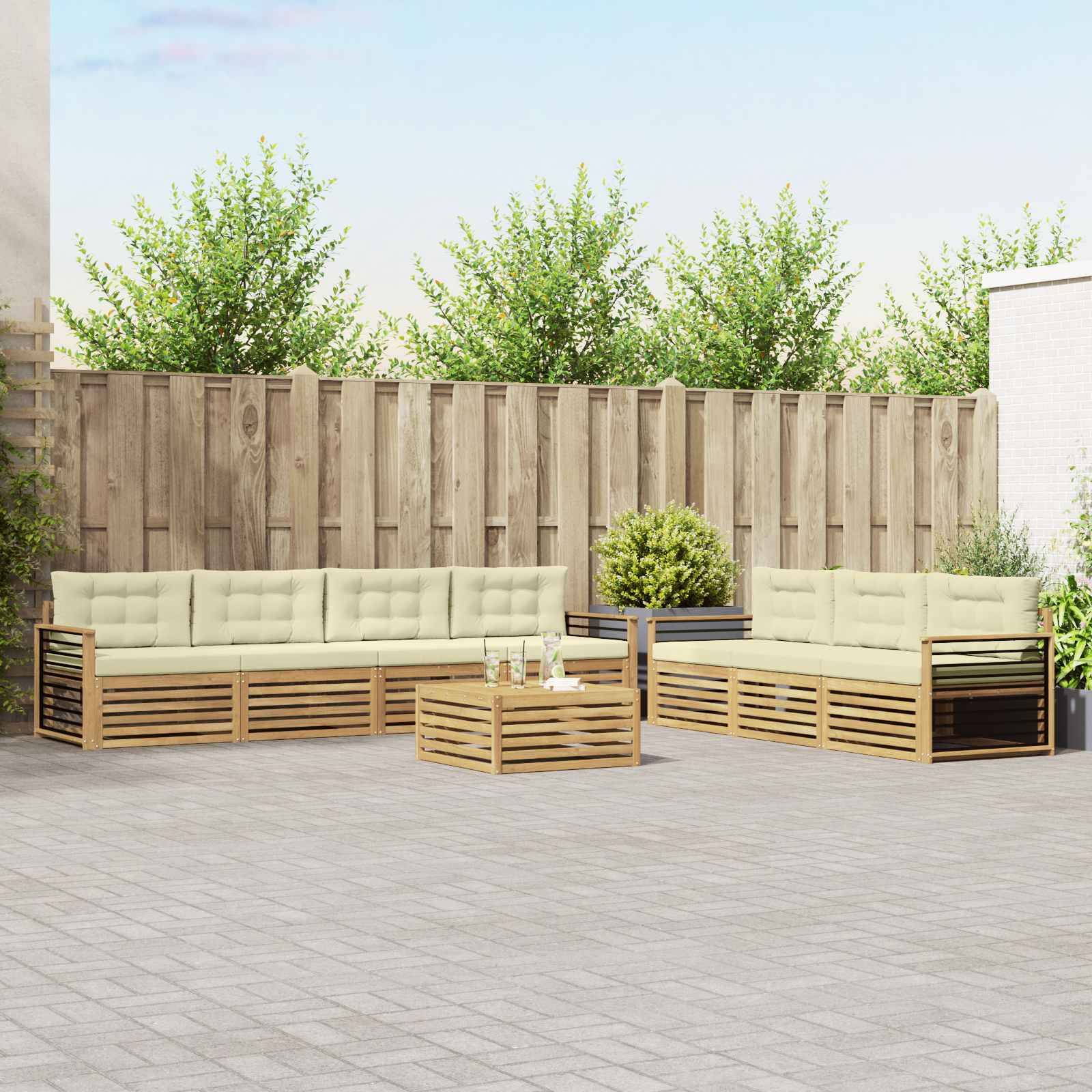 vidaXL Outdoor-Sofagarnitur 8 pcs Weiß und Creme 79 x 79 x 37 cm