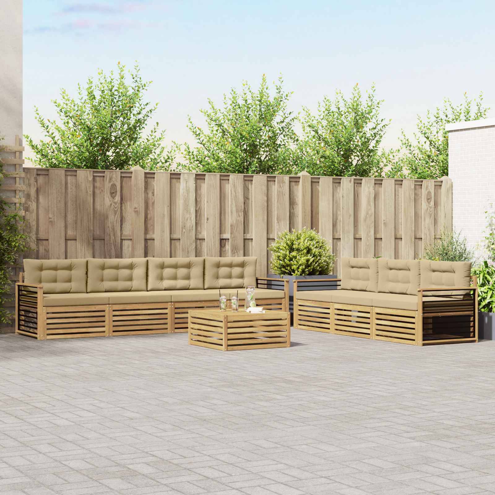 vidaXL Outdoor-Sofagarnitur 8 pcs Weiß und Beige 79 x 79 x 37 cm