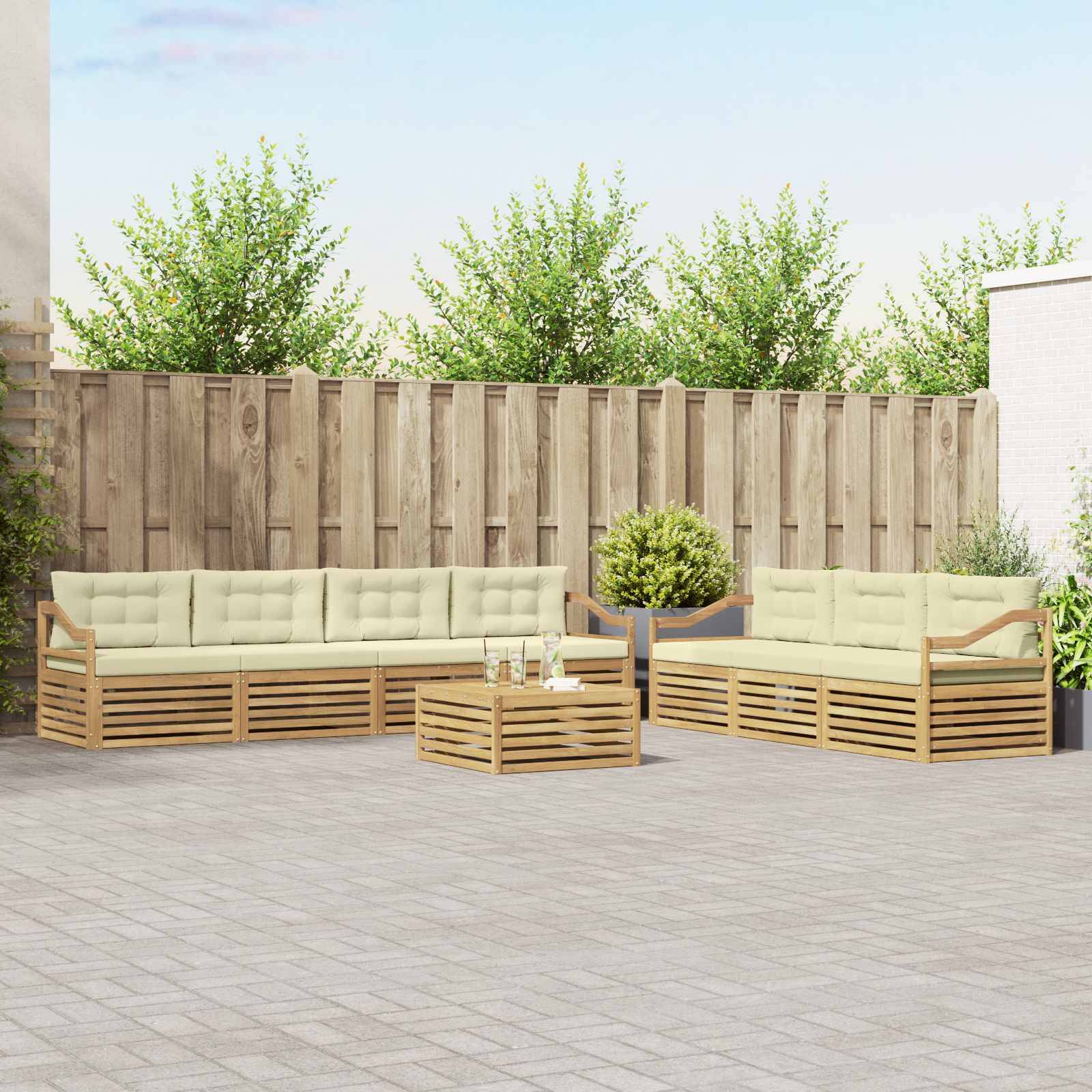 vidaXL Outdoor-Sofagarnitur 8 pcs Weiß und Creme 79 x 79 x 37 cm