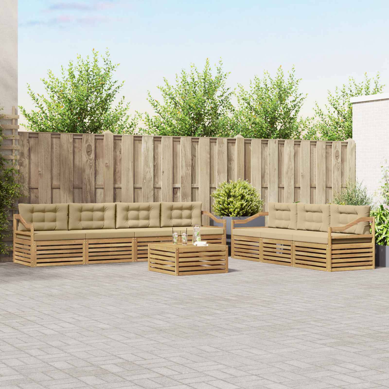 vidaXL Outdoor-Sofagarnitur 8 pcs Weiß und Beige 79 x 79 x 37 cm