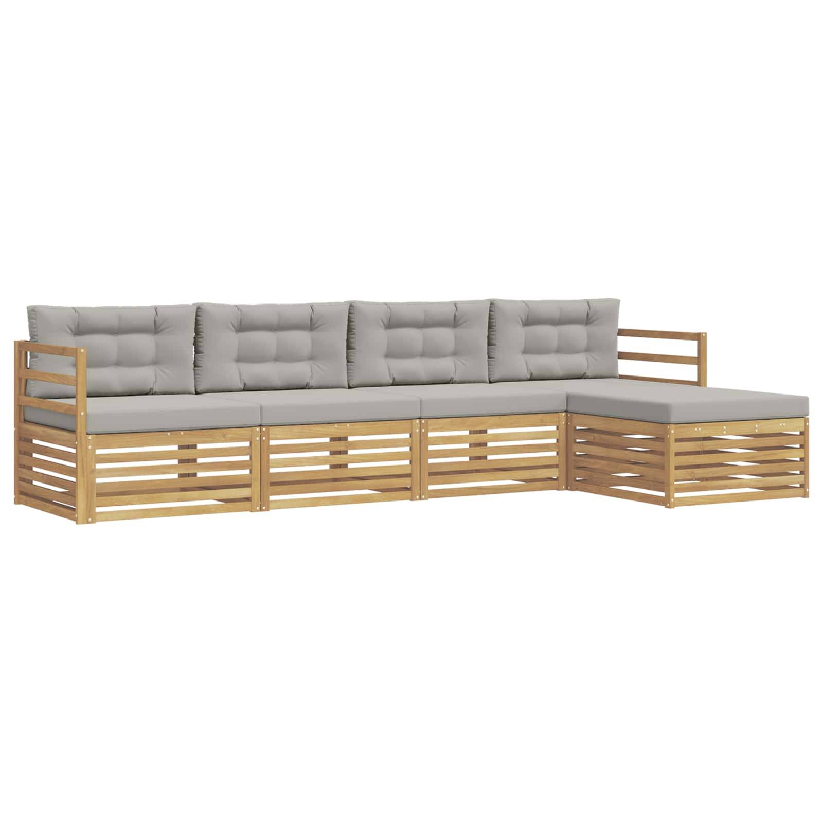 vidaXL Outdoor-Sofagarnitur 5 pcs Weiß und Hellgrau Polyester
