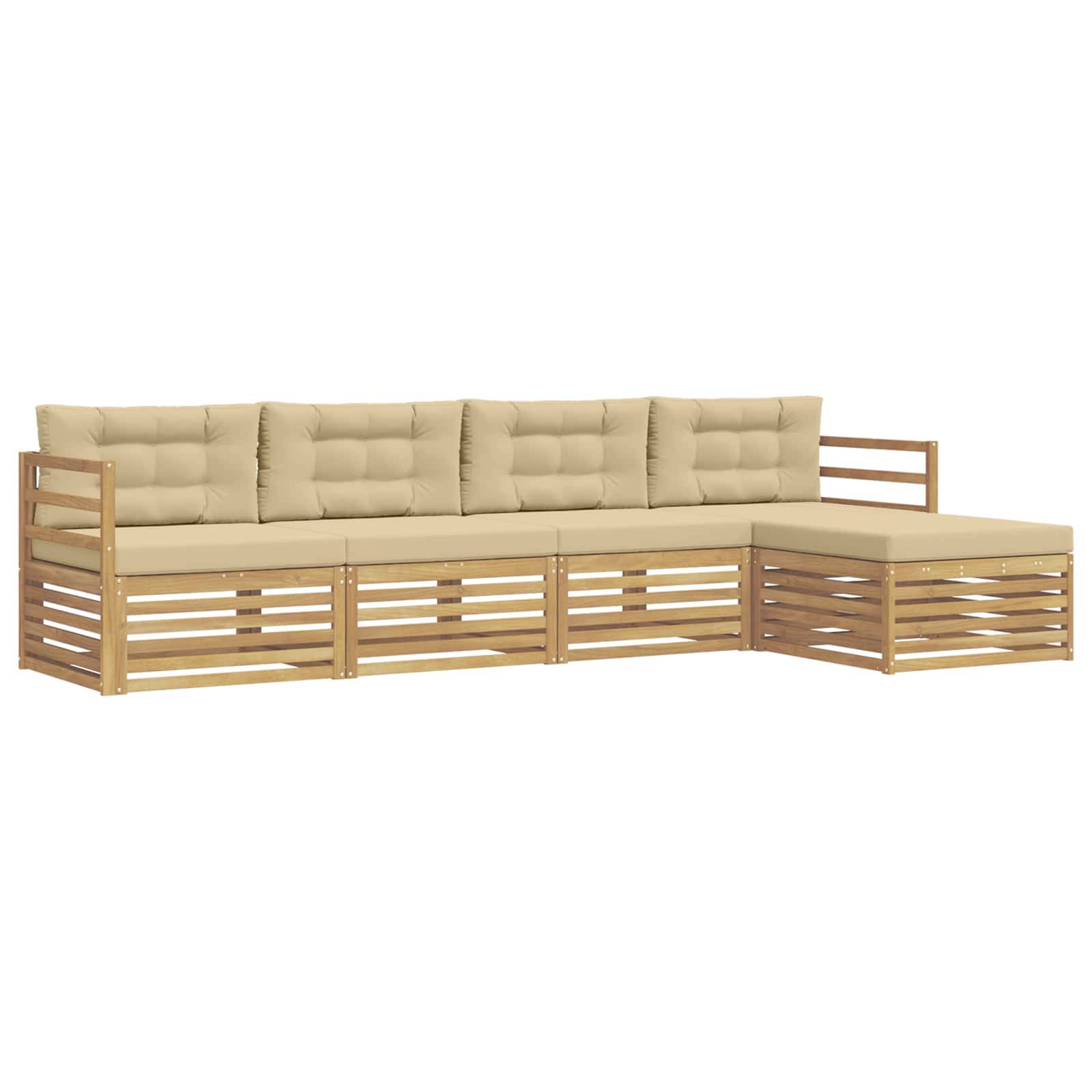 vidaXL Outdoor-Sofagarnitur mit Kissen 5 pcs Weiß und Beige Polyester