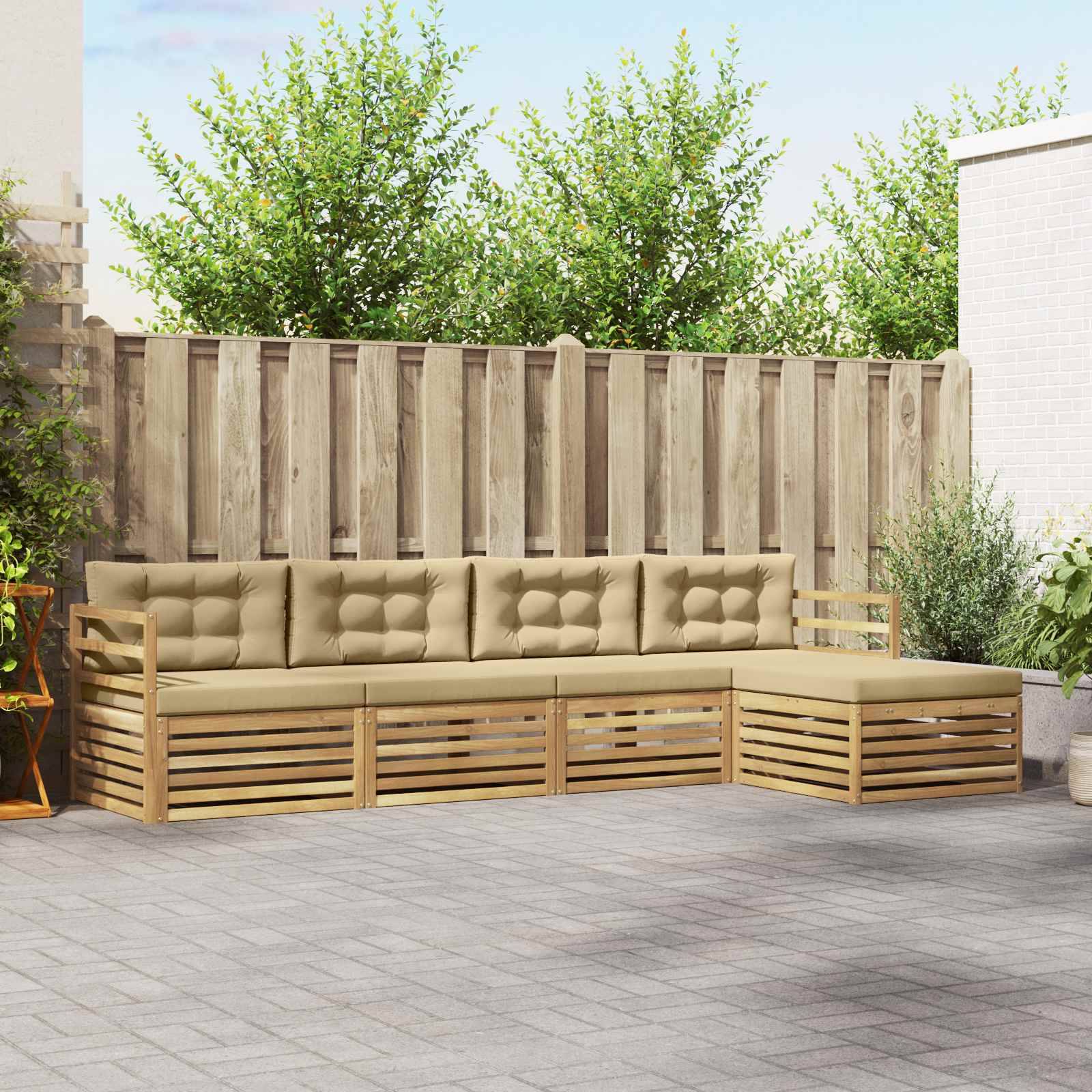 vidaXL Outdoor-Sofagarnitur mit Kissen 5 pcs Weiß und Beige Polyester