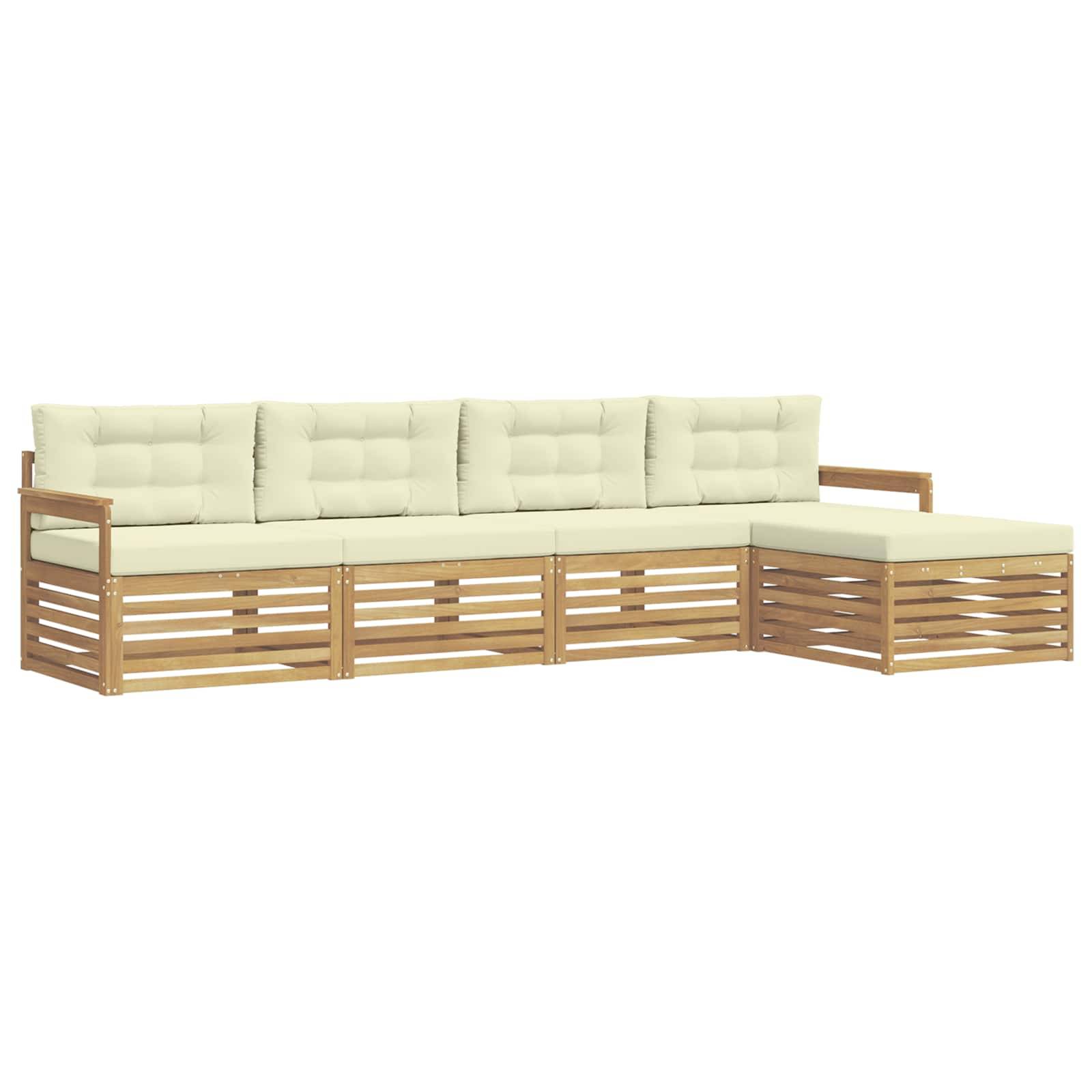 vidaXL Outdoor-Sofagarnitur mit Kissen 5 pcs Weiß und Creme Polyester