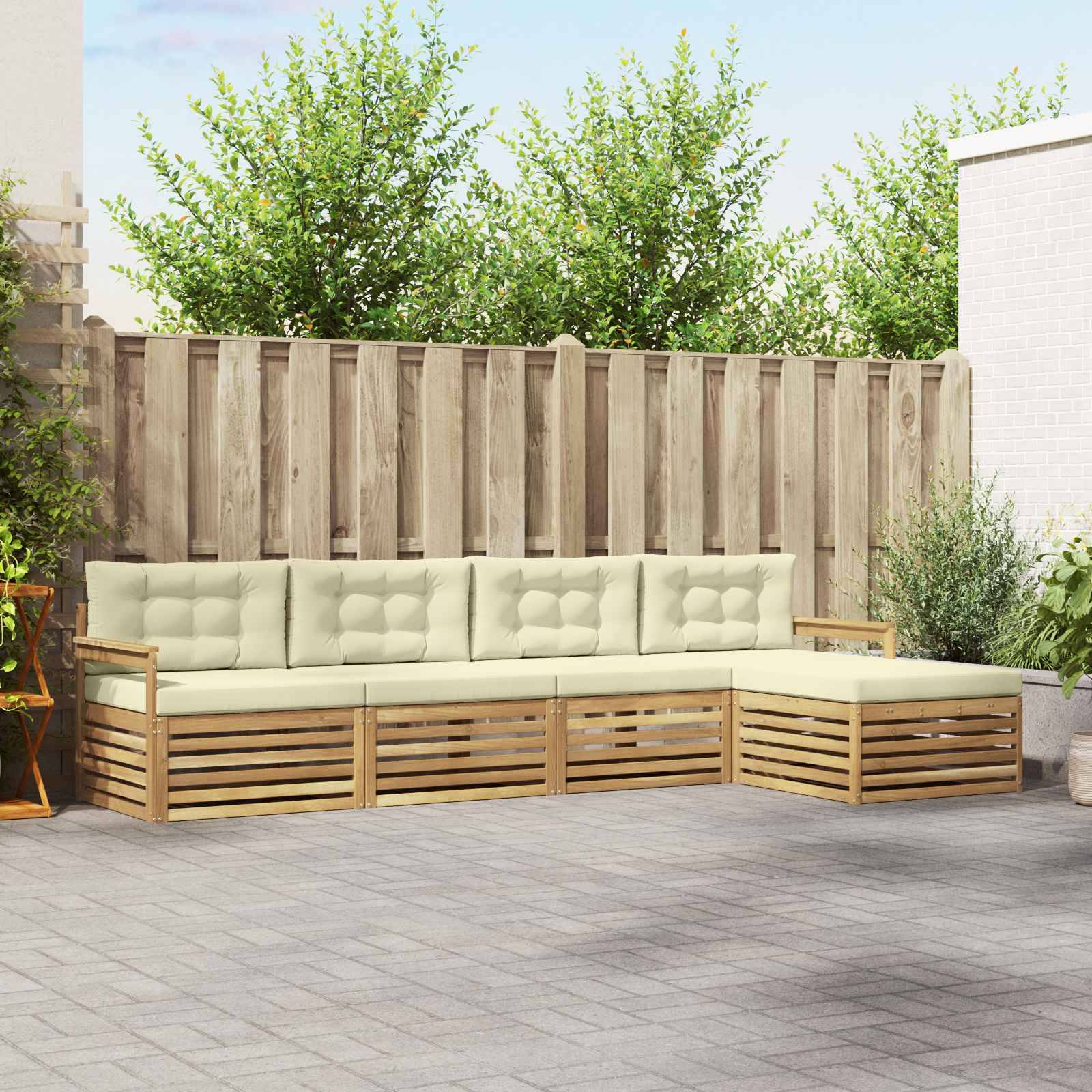 vidaXL Outdoor-Sofagarnitur mit Kissen 5 pcs Weiß und Creme Polyester