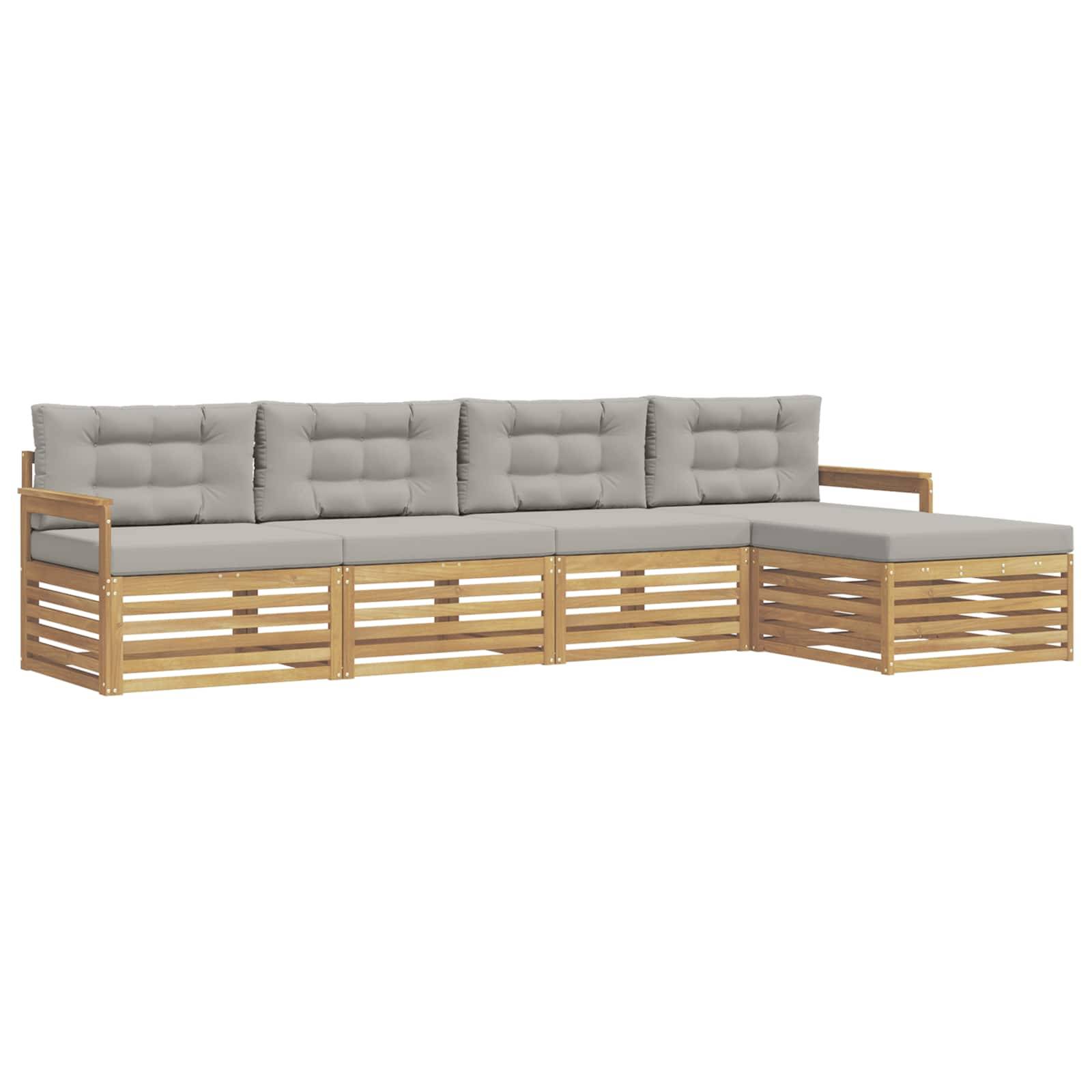 vidaXL Outdoor-Sofagarnitur 5 pcs Weiß und Hellgrau Polyester