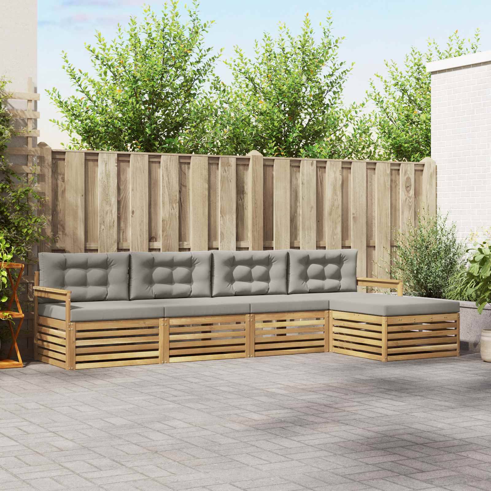 vidaXL Outdoor-Sofagarnitur 5 pcs Weiß und Hellgrau Polyester