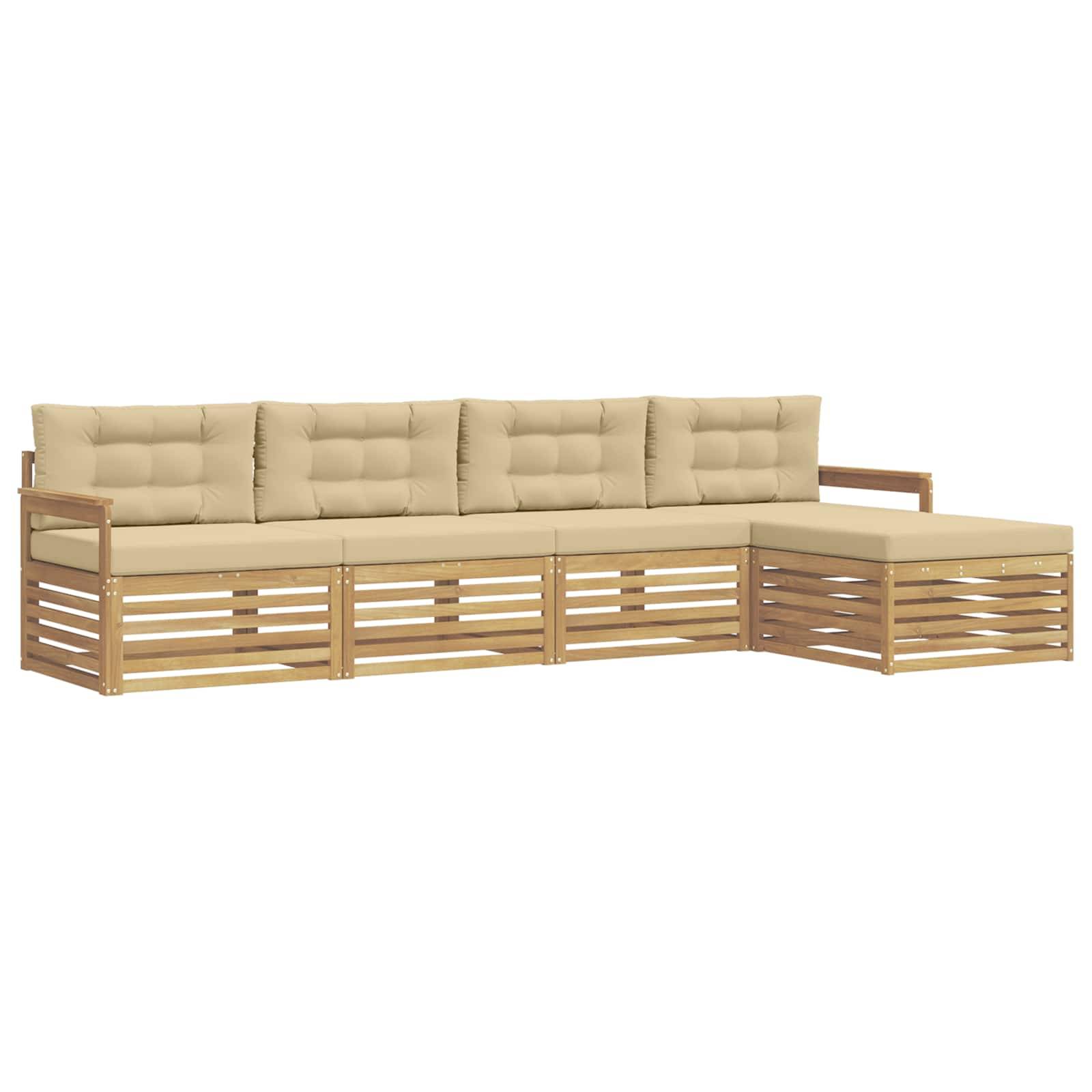 vidaXL Outdoor-Sofagarnitur mit Kissen 5 pcs Weiß und Beige Polyester