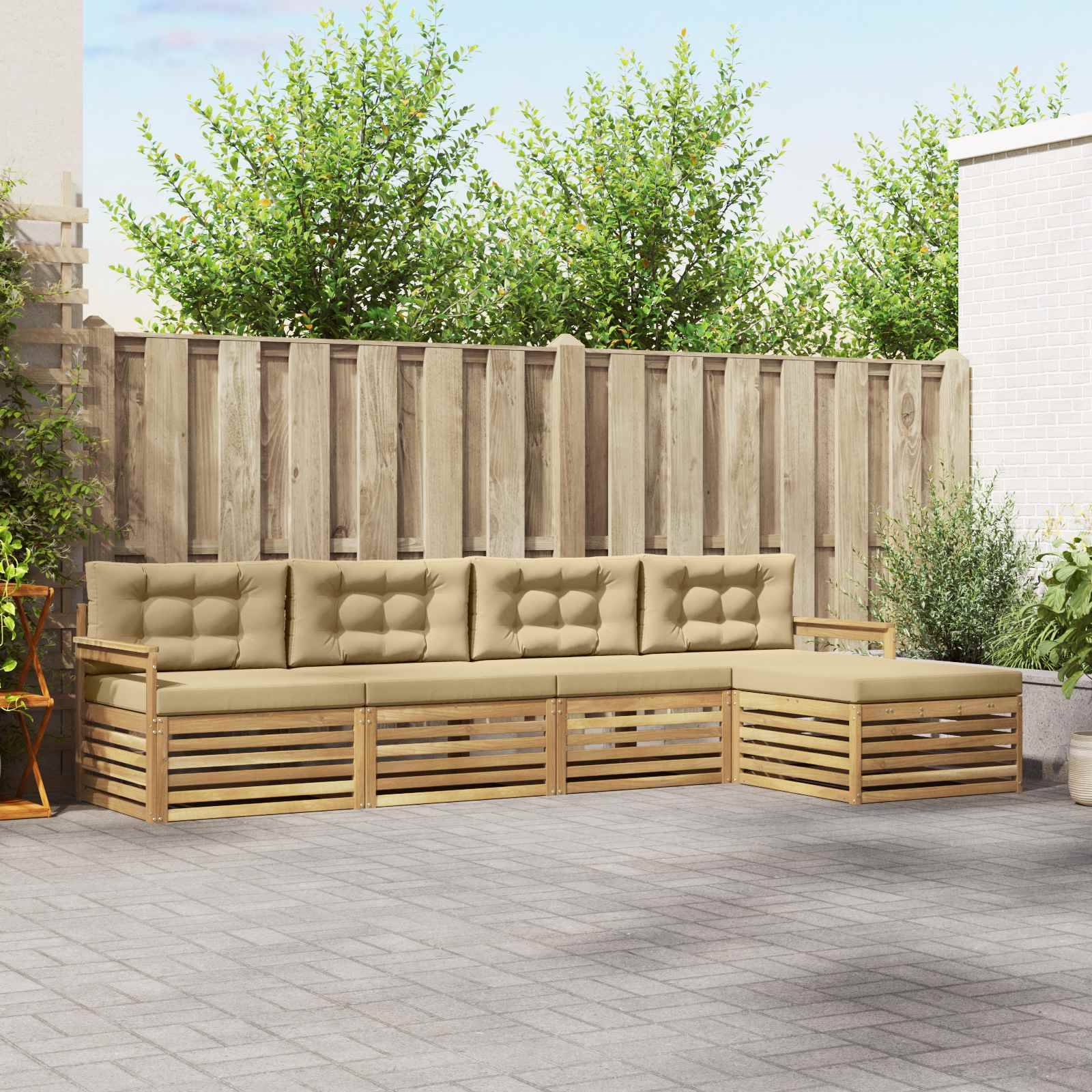 vidaXL Outdoor-Sofagarnitur mit Kissen 5 pcs Weiß und Beige Polyester