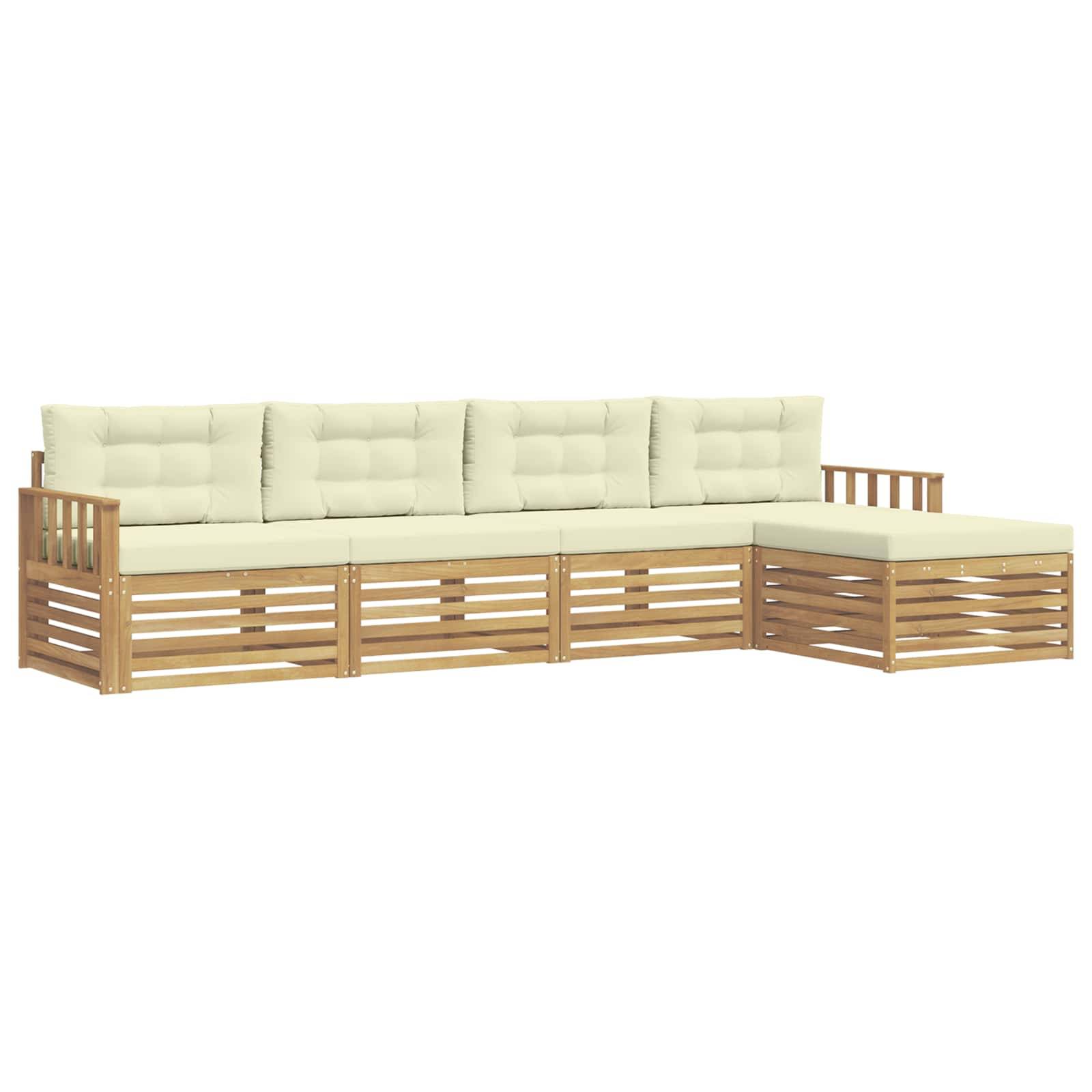 vidaXL Outdoor-Sofagarnitur mit Kissen 5 pcs Weiß und Creme Polyester