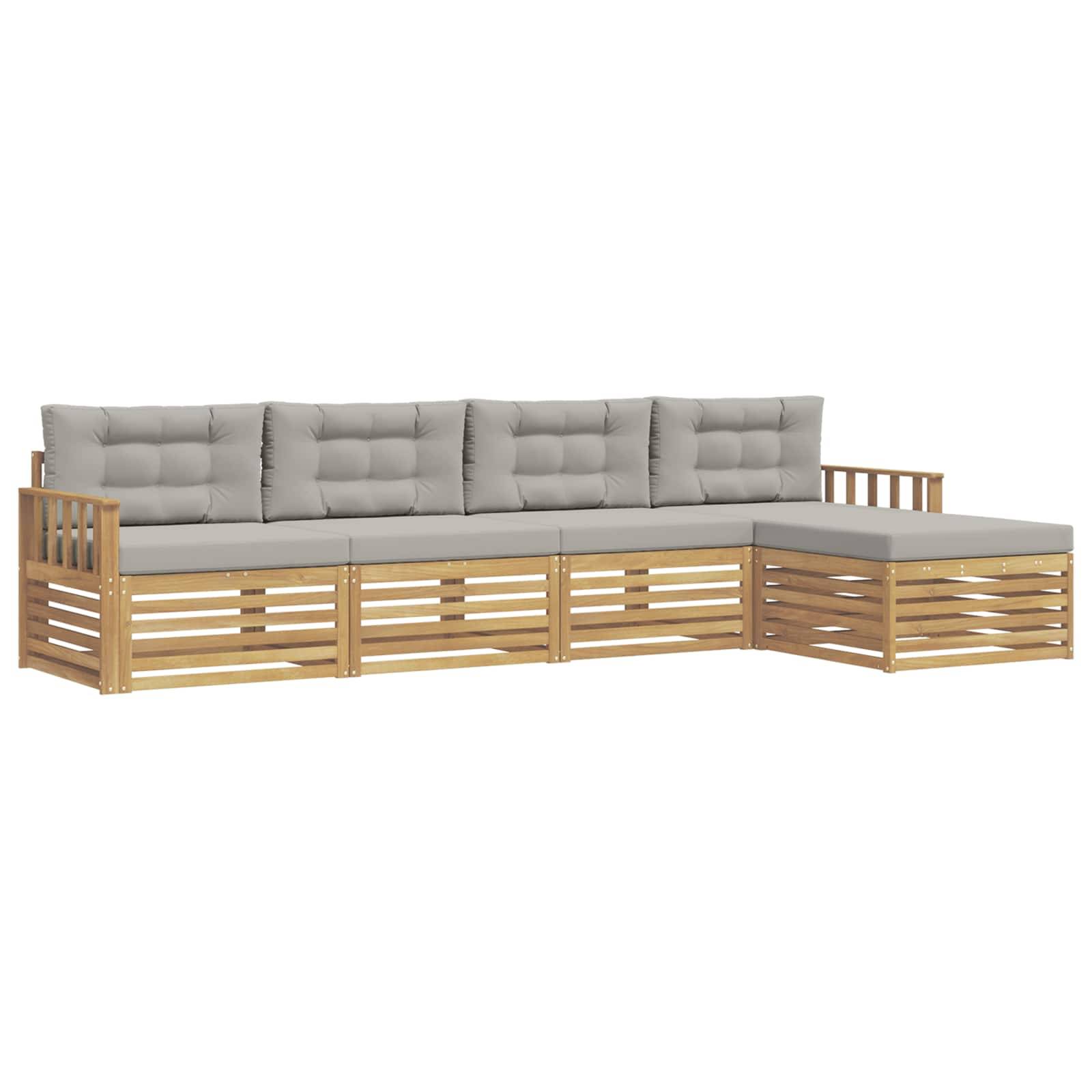 vidaXL Outdoor-Sofagarnitur 5 pcs Weiß und Hellgrau Polyester