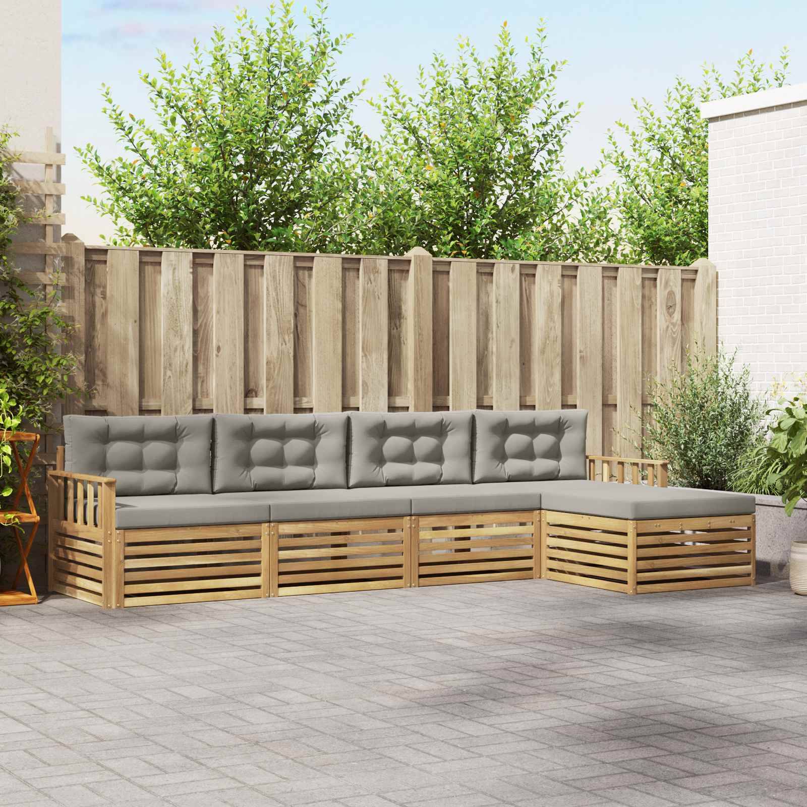 vidaXL Outdoor-Sofagarnitur 5 pcs Weiß und Hellgrau Polyester