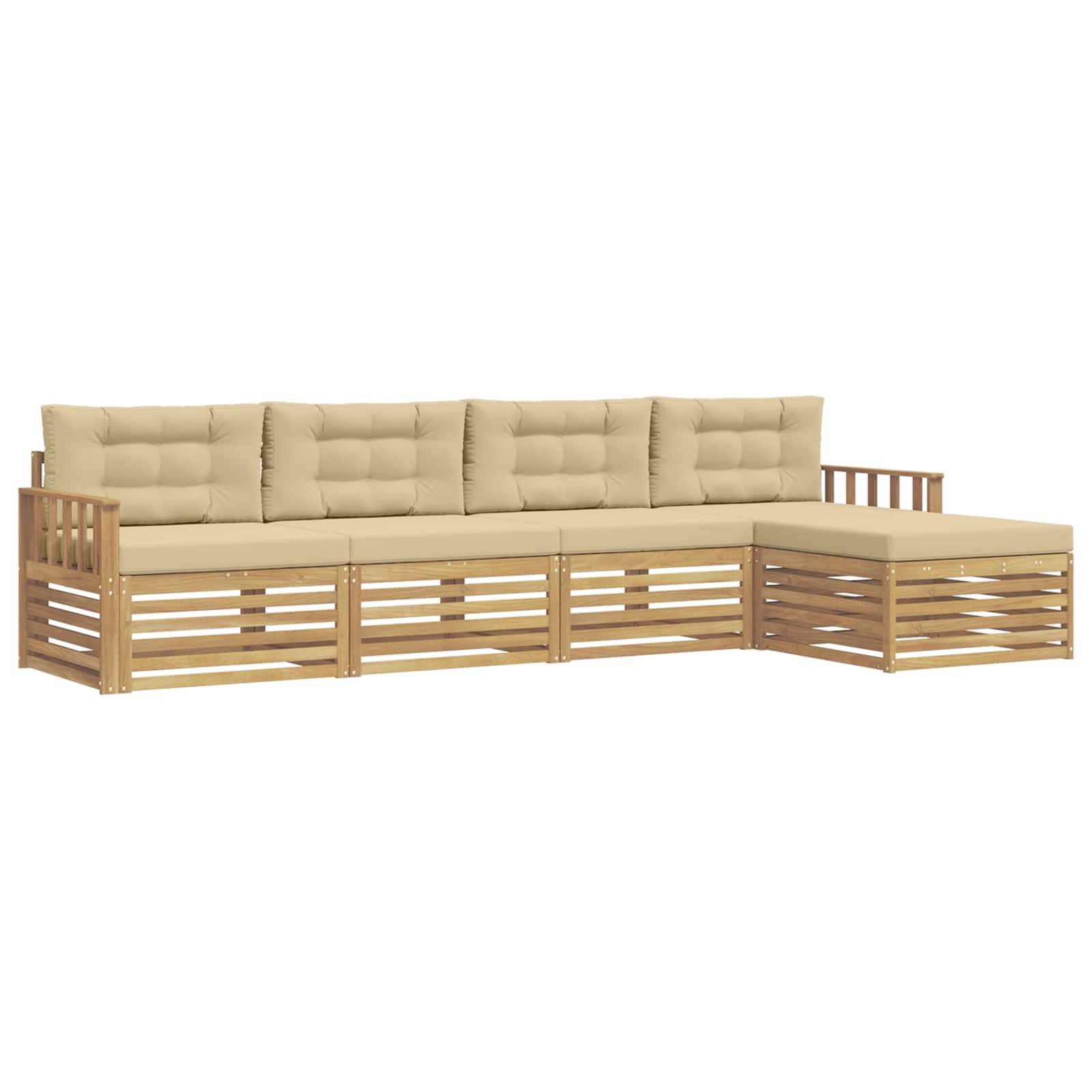 vidaXL Outdoor-Sofagarnitur mit Kissen 5 pcs Weiß und Beige Polyester
