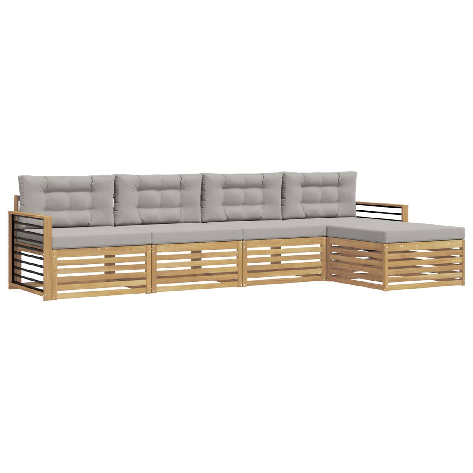 vidaXL Outdoor-Sofagarnitur 5 pcs Weiß und Hellgrau Polyester