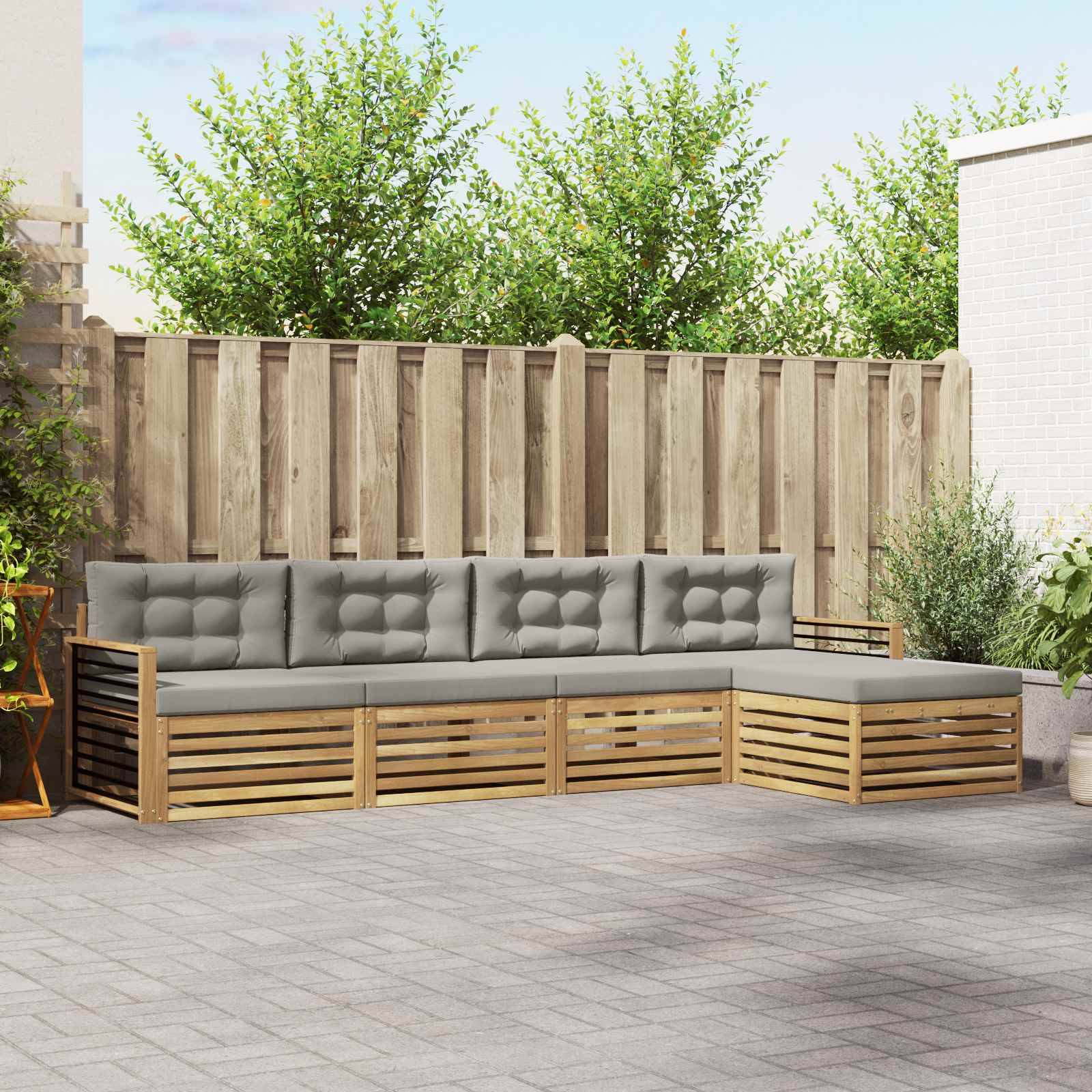 vidaXL Outdoor-Sofagarnitur 5 pcs Weiß und Hellgrau Polyester