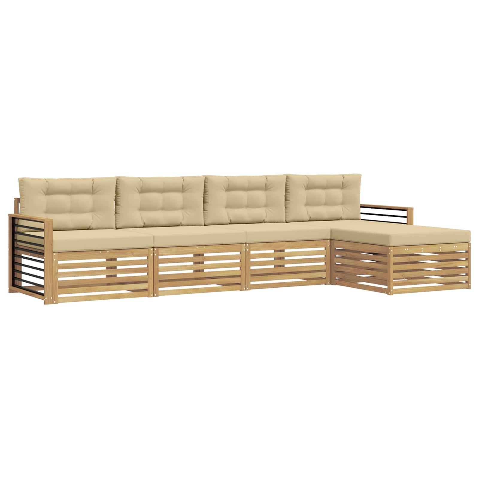 vidaXL Outdoor-Sofagarnitur mit Kissen 5 pcs Weiß und Beige Polyester
