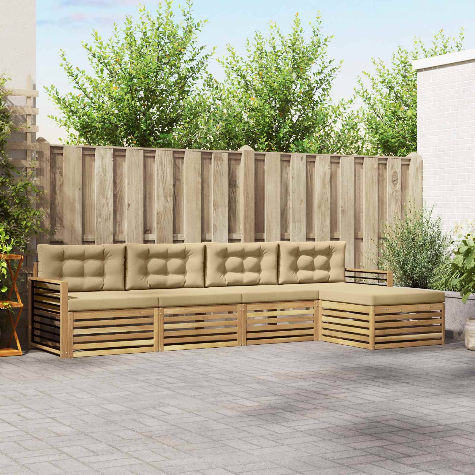 vidaXL Outdoor-Sofagarnitur mit Kissen 5 pcs Weiß und Beige Polyester