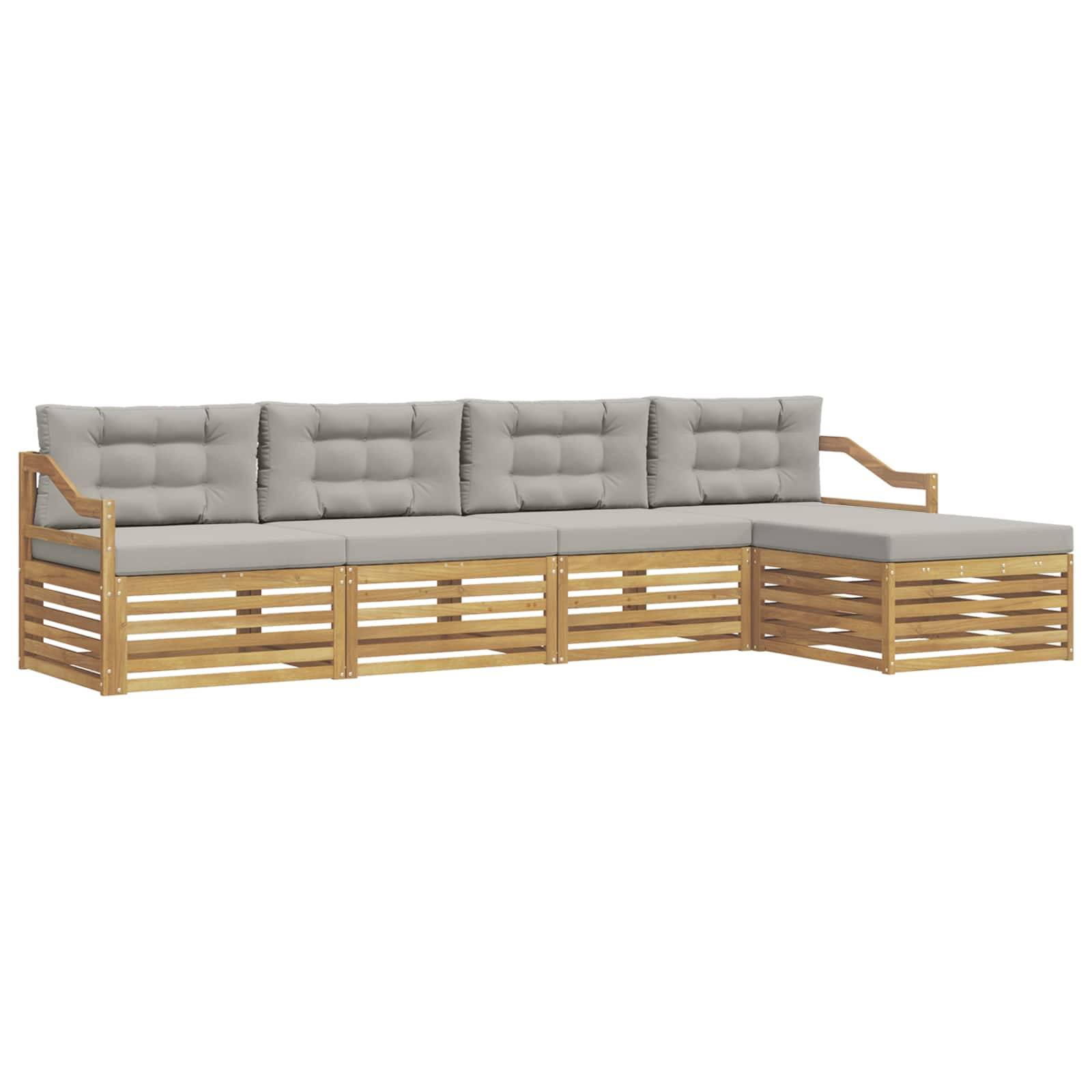 vidaXL Outdoor-Sofagarnitur 5 pcs Weiß und Hellgrau Polyester