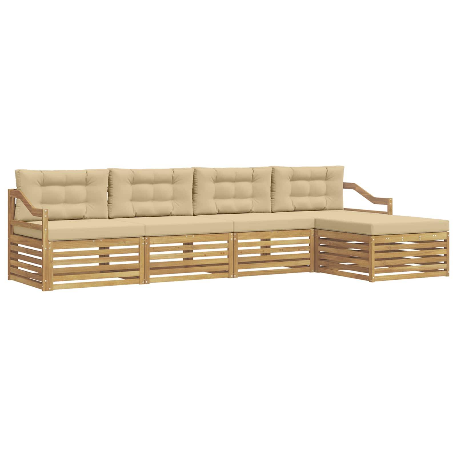 vidaXL Outdoor-Sofagarnitur mit Kissen 5 pcs Weiß und Beige Polyester
